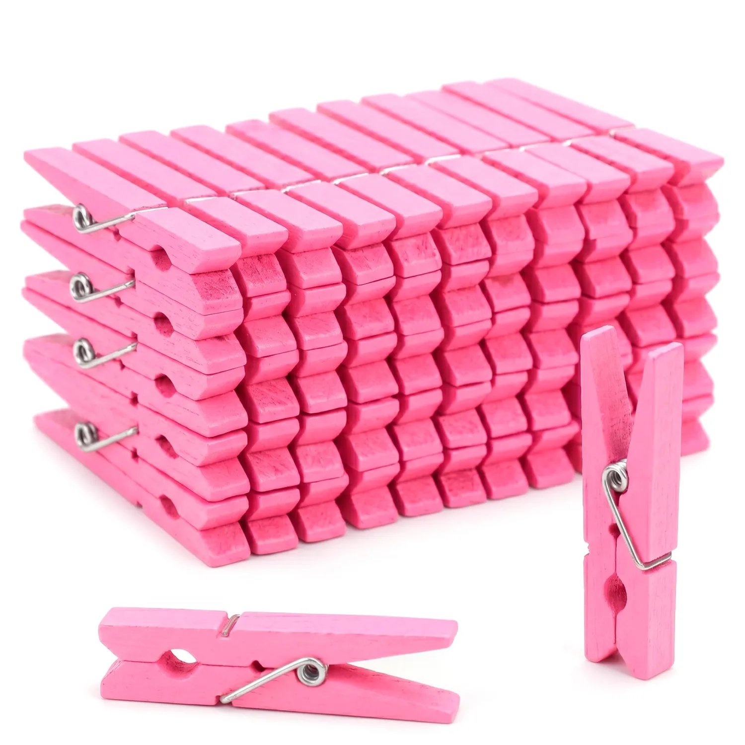 Wooden Clothes Pegs, 50 Pack, Rust-Resistant Coil, Laundry Clips