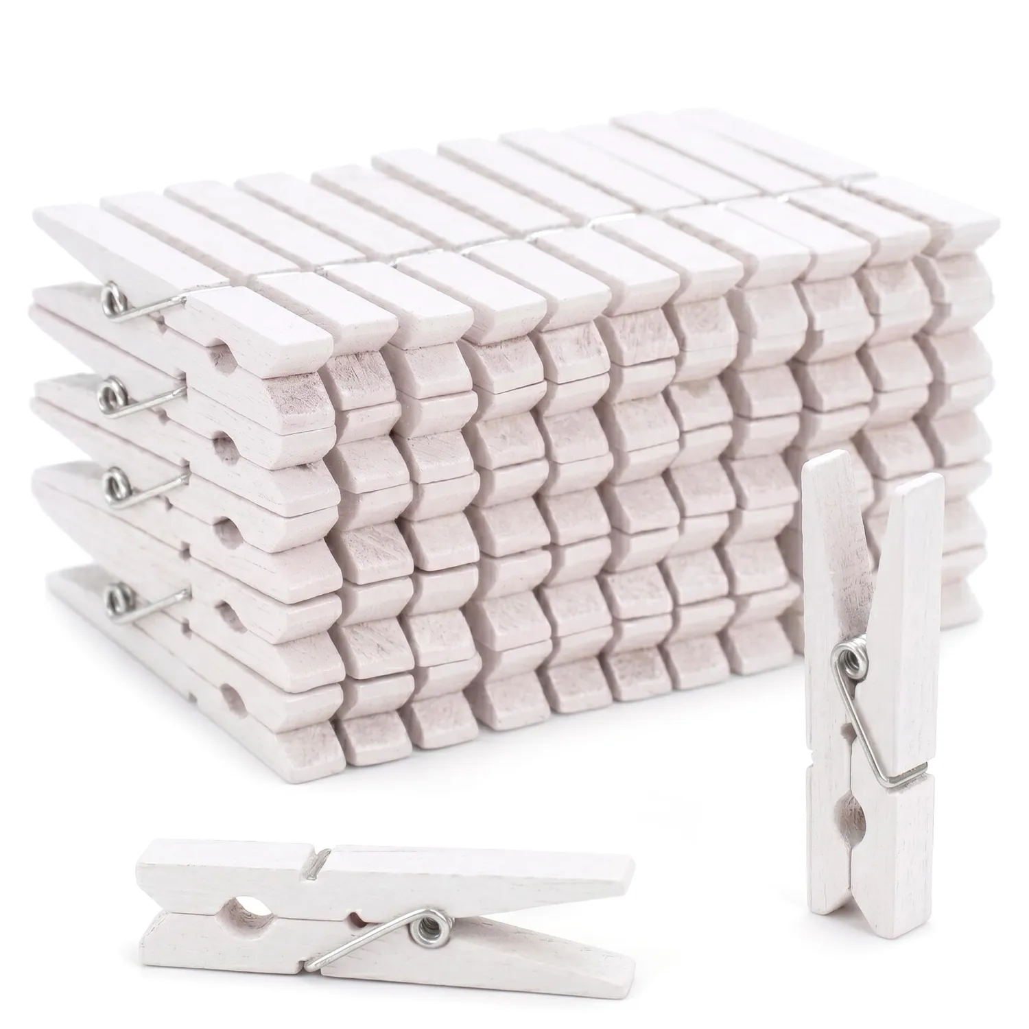 Wooden Clothes Pegs, 50 Pack, Rust-Resistant Coil, Laundry Clips