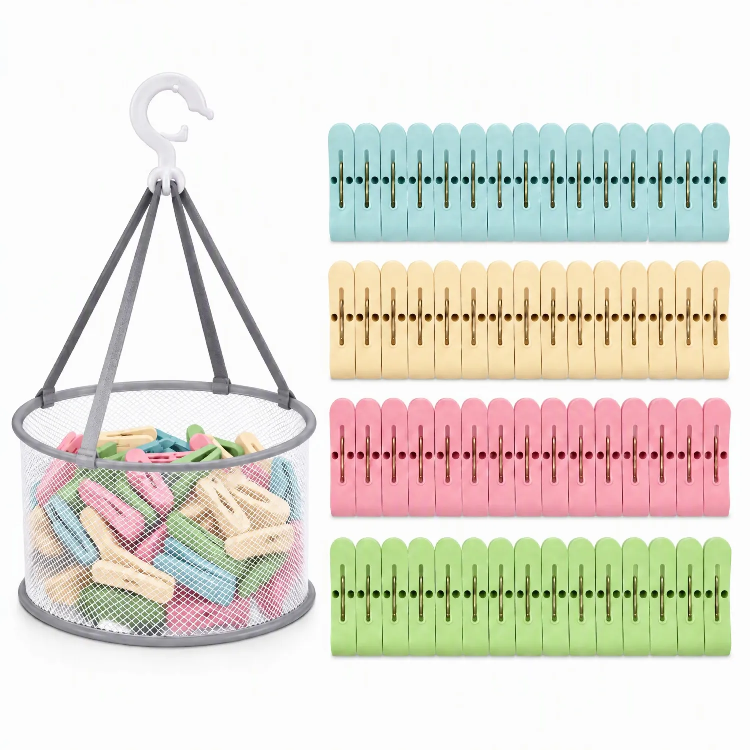 Clothespin Set with Mesh Peg Bag, 60 Laundry Clips