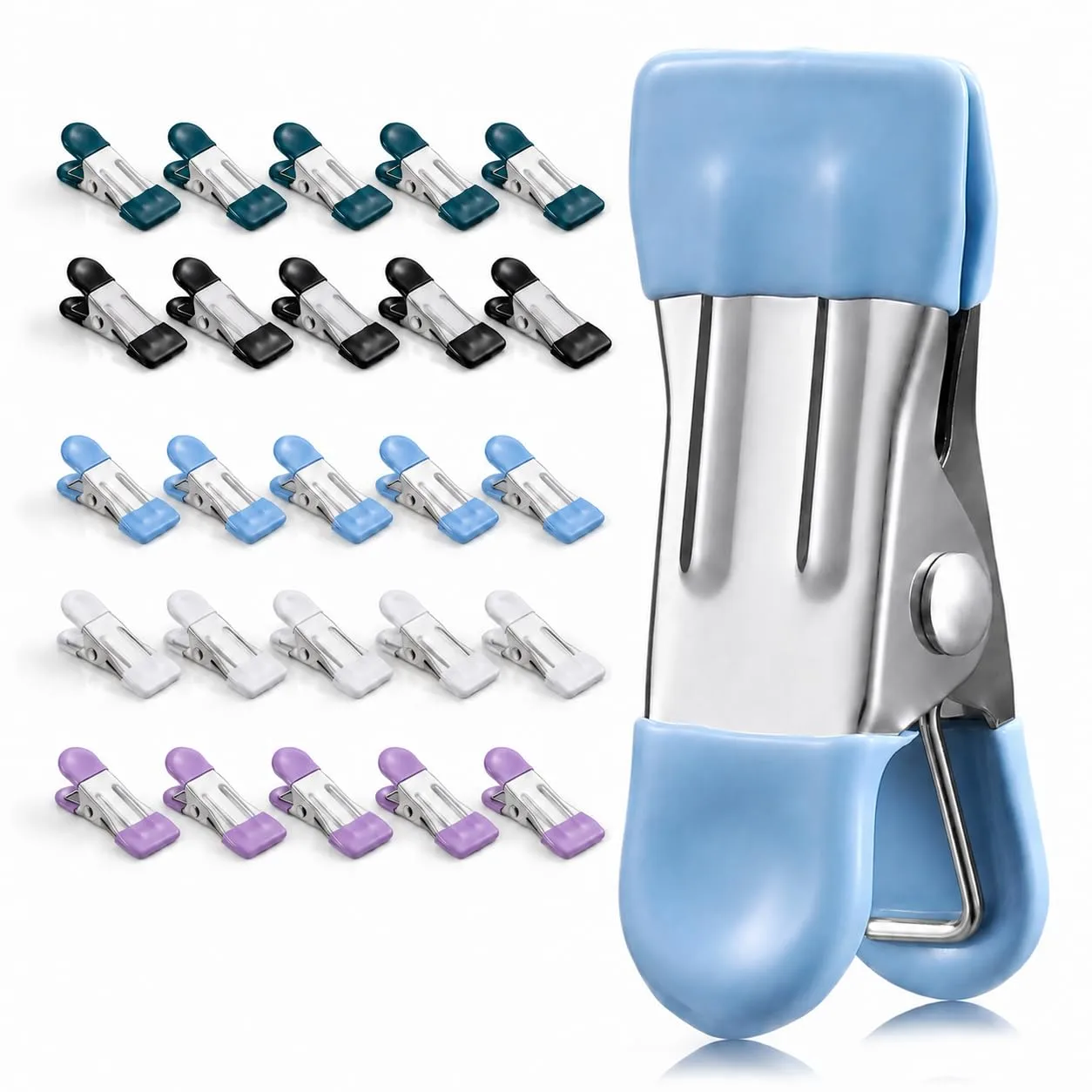 Clothes Pins Heavy Duty Out Door 20 Pack,Chip Clips 2.17 Inch, Bag Clips, Clothespins,Chip Clips Bag Clips Food Clips for Laundry, Bag Clips for Food Clips for Hanging Stainless Steel(Colored)