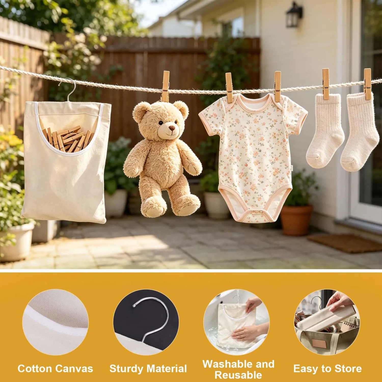 Clothespin Bag, Clothes Pin Bag for Clothesline, Clothes Pin Holder