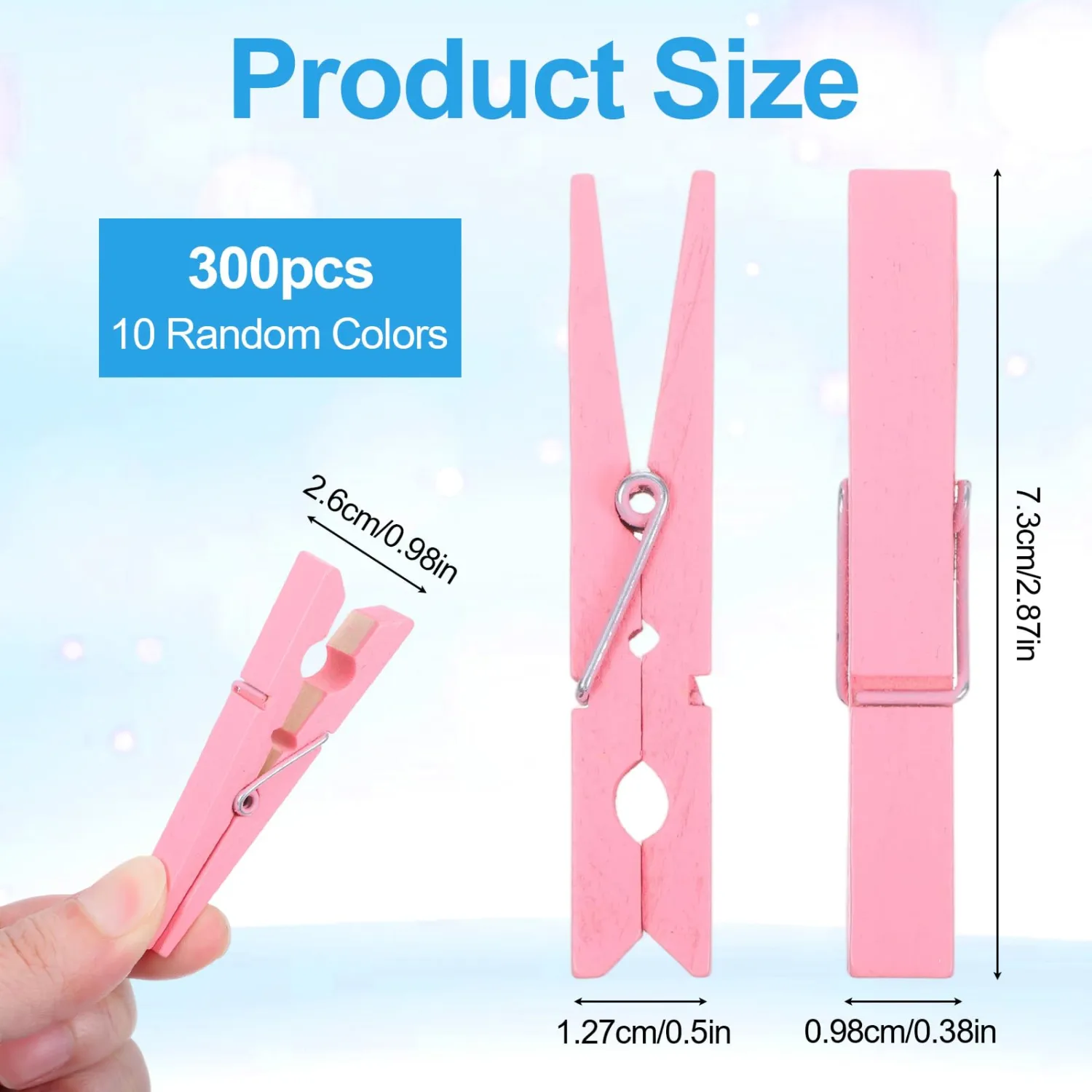 300PCS Colored Clothespins, 2.87” Wooden Clothes Pins Bulk, 10 Random Bright Colors Heavy Duty Clips for Crafts, Hanging Photos, Laundry, DIY Wreath, Learning Places & Home Decor
