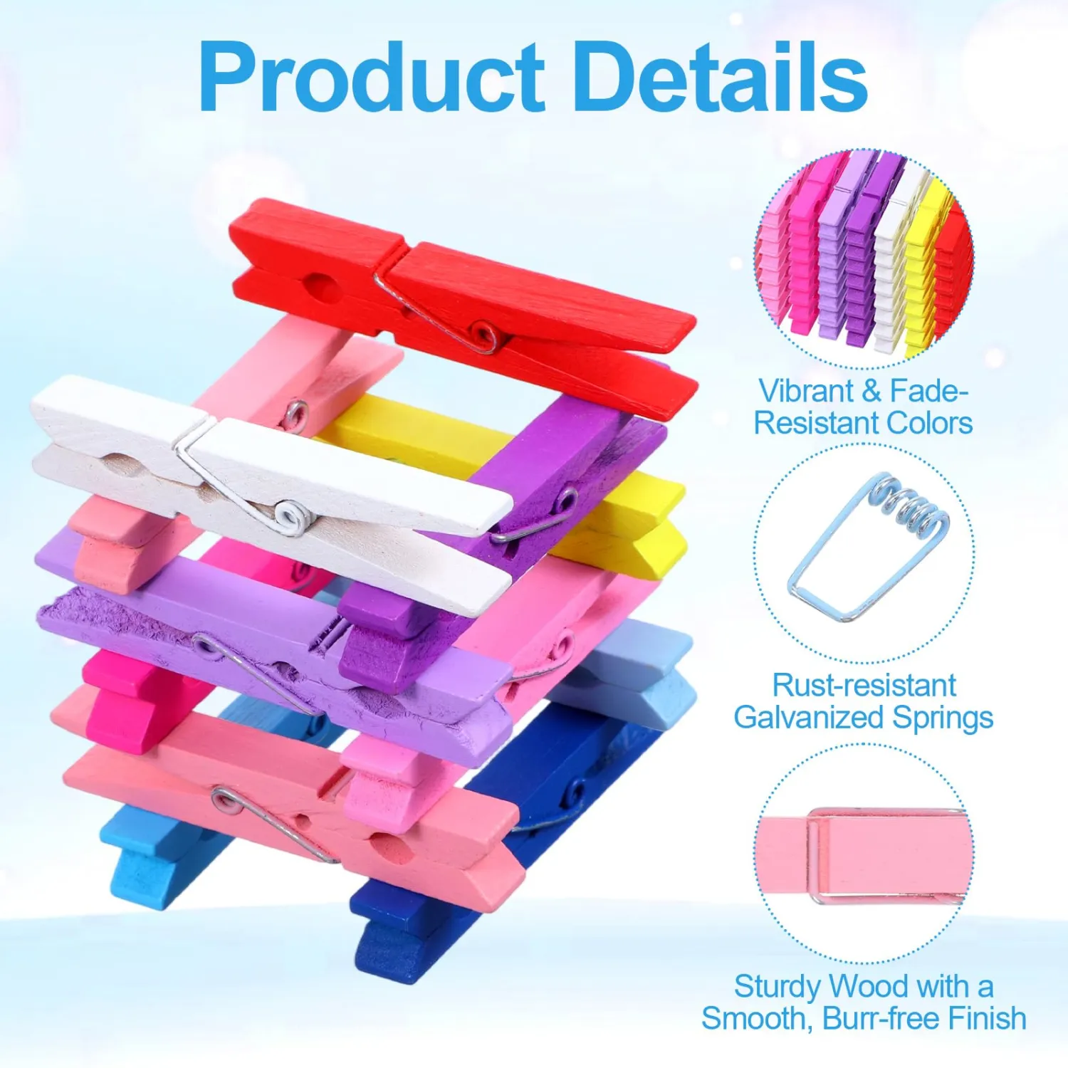 300PCS Colored Clothespins, 2.87” Wooden Clothes Pins Bulk, 10 Random Bright Colors Heavy Duty Clips for Crafts, Hanging Photos, Laundry, DIY Wreath, Learning Places & Home Decor