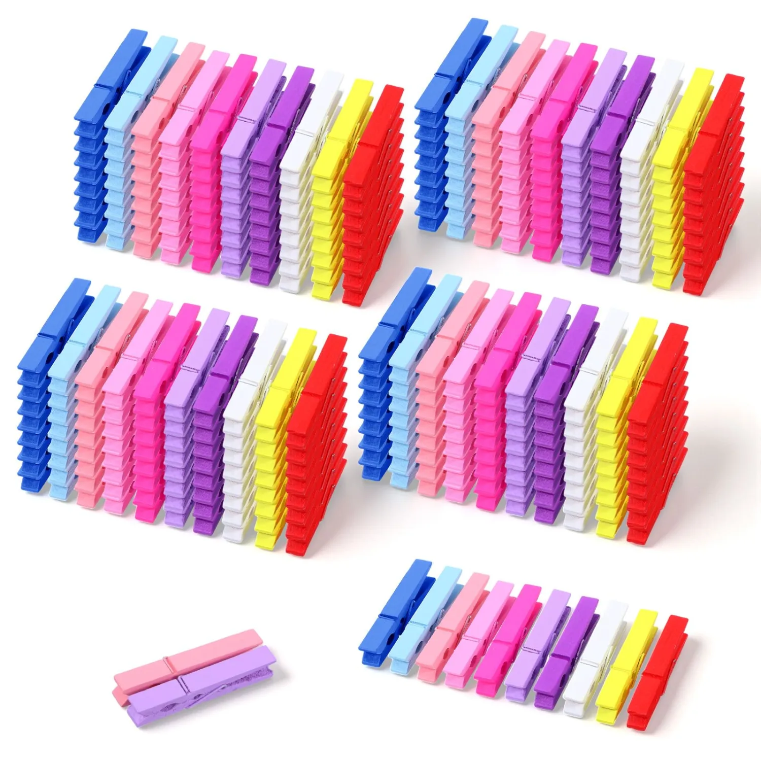 300PCS Colored Clothespins, 2.87” Wooden Clothes Pins Bulk, 10 Random Bright Colors Heavy Duty Clips for Crafts, Hanging Photos, Laundry, DIY Wreath, Learning Places & Home Decor