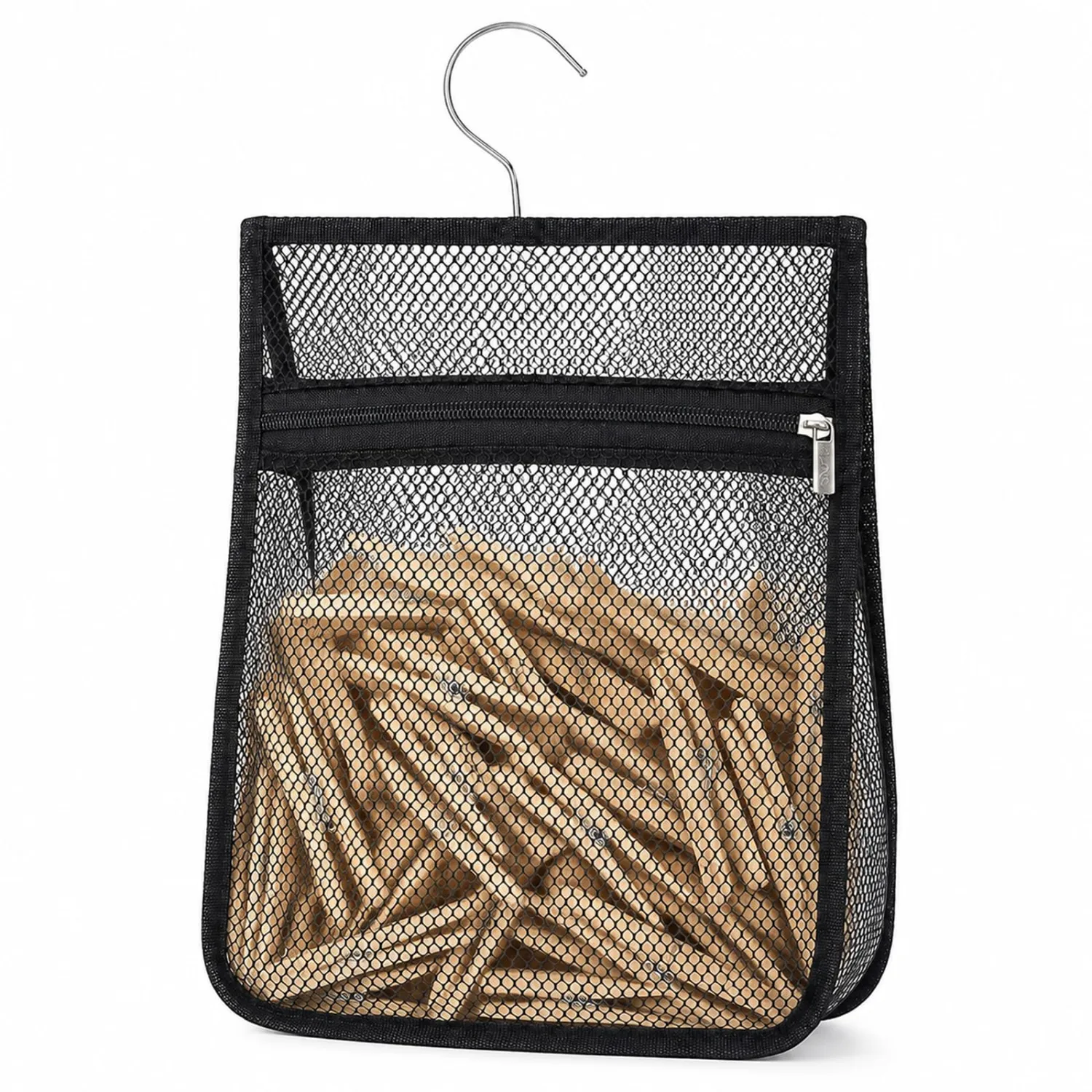Mesh Clothespin Bag for Clothesline Outdoor Clothes Pin Bag with Zipper