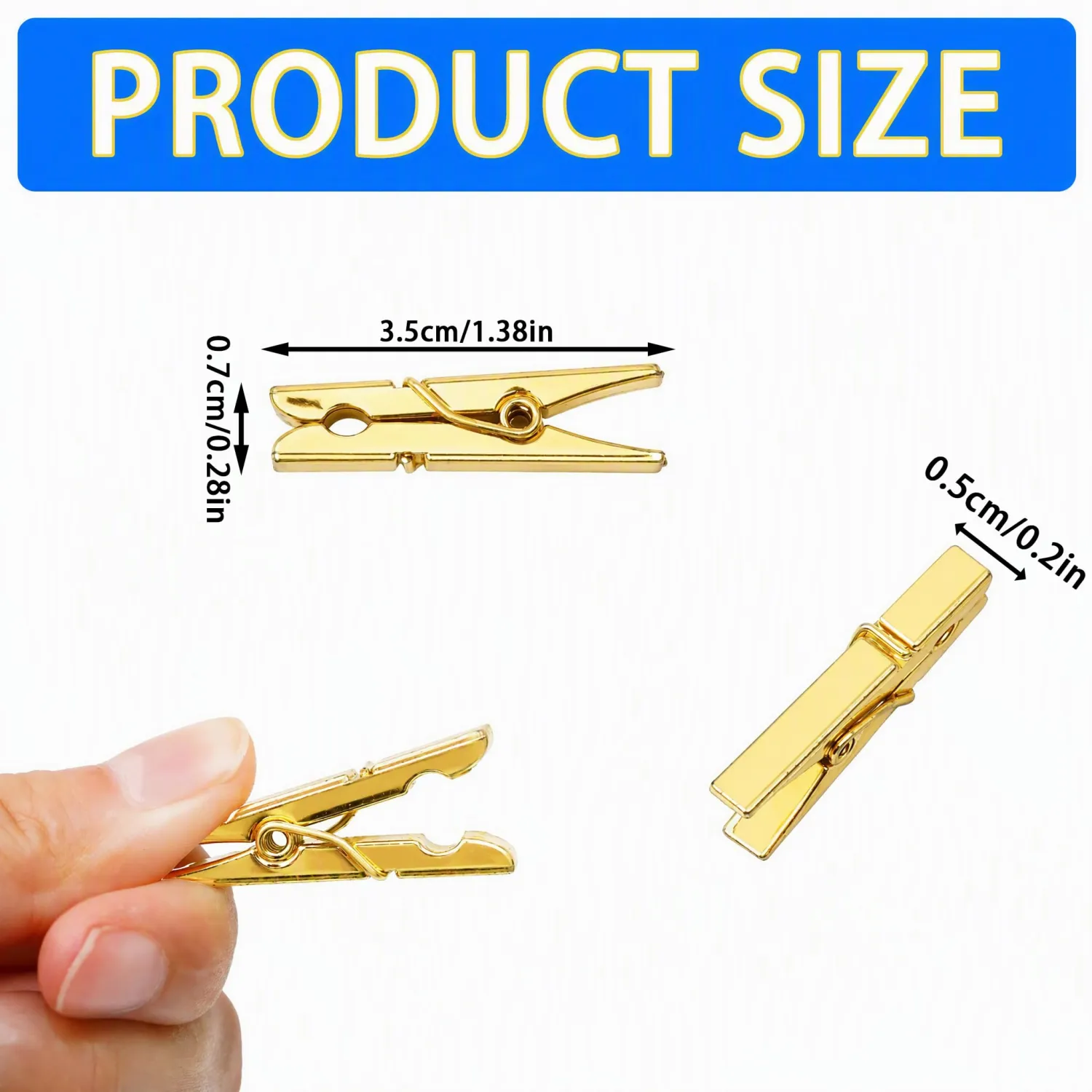 50-Pack Gold Mini Clothespins Plastic Photo Clips for Hanging Photos 1.38in
