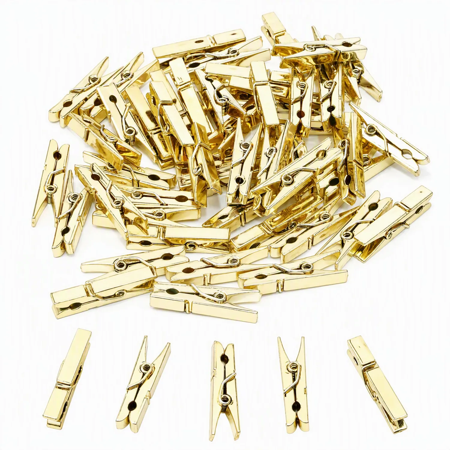 50-Pack Gold Mini Clothespins Plastic Photo Clips for Hanging Photos 1.38in
