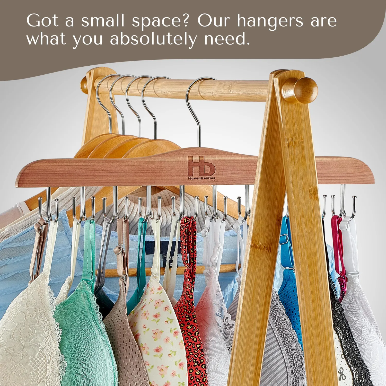 Large Bra Hanger and Bra Organizer for Closet – Tank Top Hanger Space Saving for House, Dorm, Apartment - Foldable Wooden for Closet Organizer– 20 Hook - Cedar WoodHanger, Natural, 1 Pack