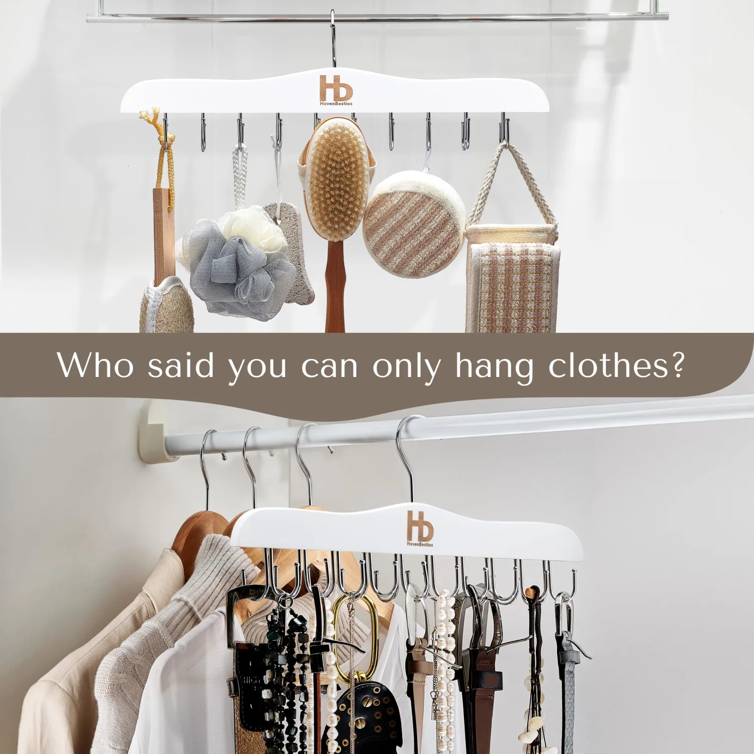 Large Bra Hanger and Bra Organizer for Closet – Tank Top Hanger Space Saving for House, Dorm, Apartment - Foldable Wooden for Closet Organizer– with 20 Hook - Lotus Wood, White, 1 Pack