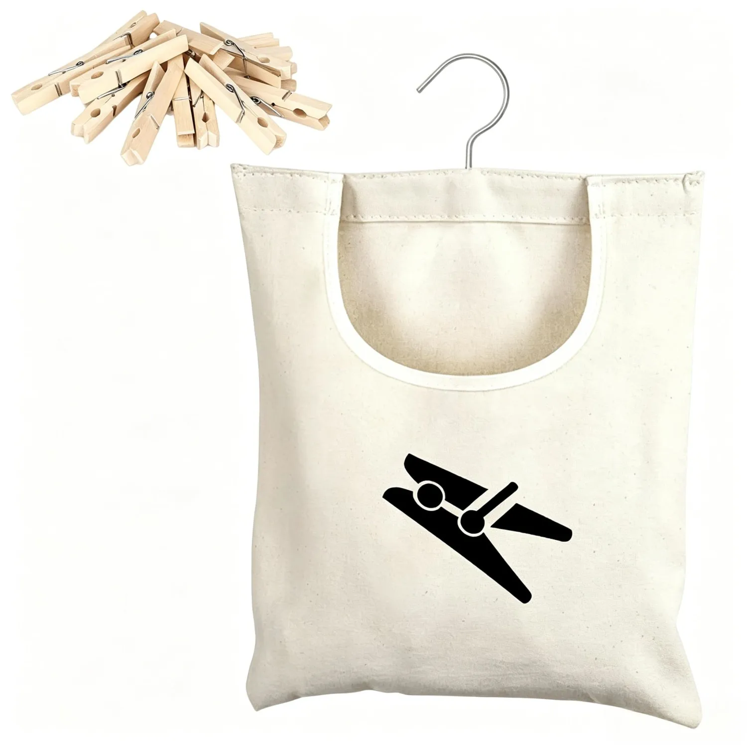 Clothespin Bag, 12 x 11 in Hanging Storage Holder with Large Opening