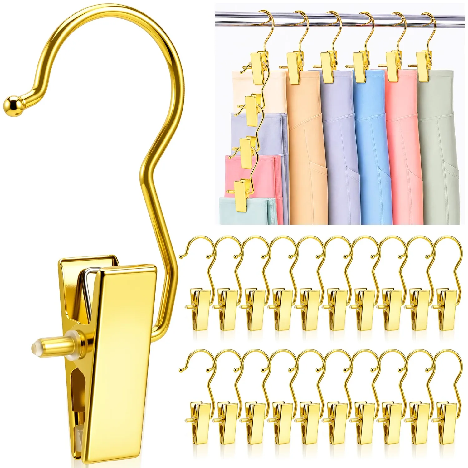 Senbowe 20 Pack Gold Boot Clips for Closet, Hanging Clips Clothes Pins
