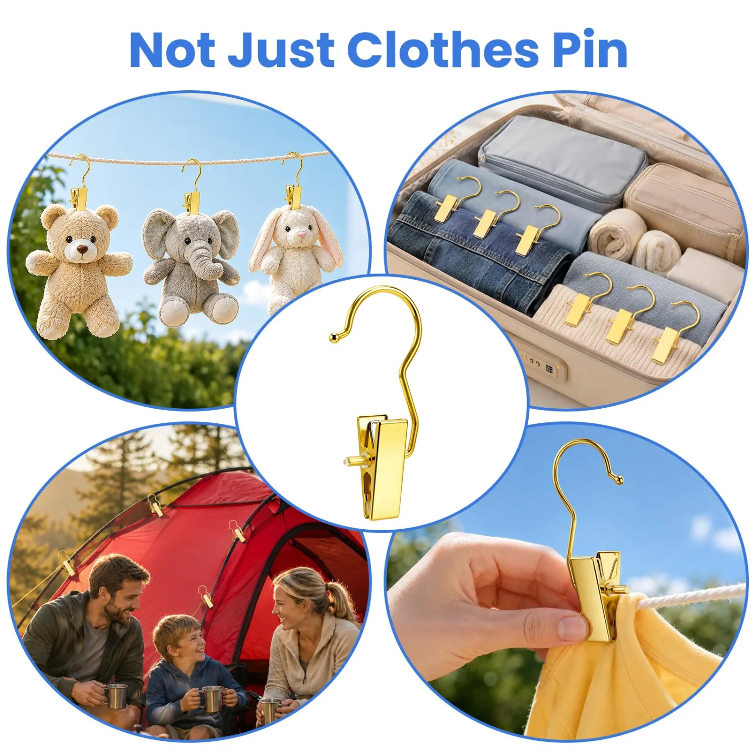 Senbowe 20 Pack Gold Boot Clips for Closet, Hanging Clips Clothes Pins