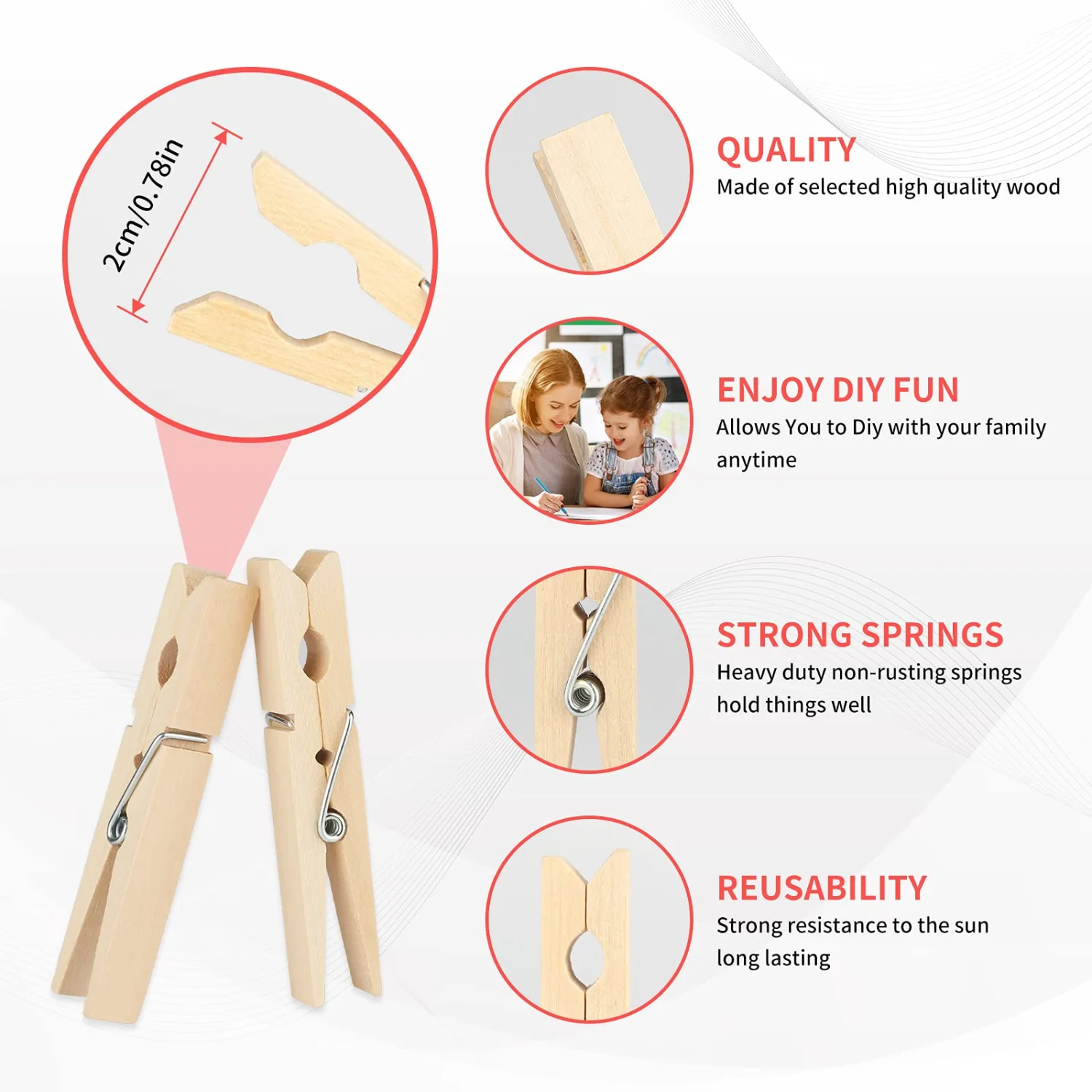 jijAcraft 100 Pcs Large Clothes Pins - 2.9 Inch Wooden Clothespins