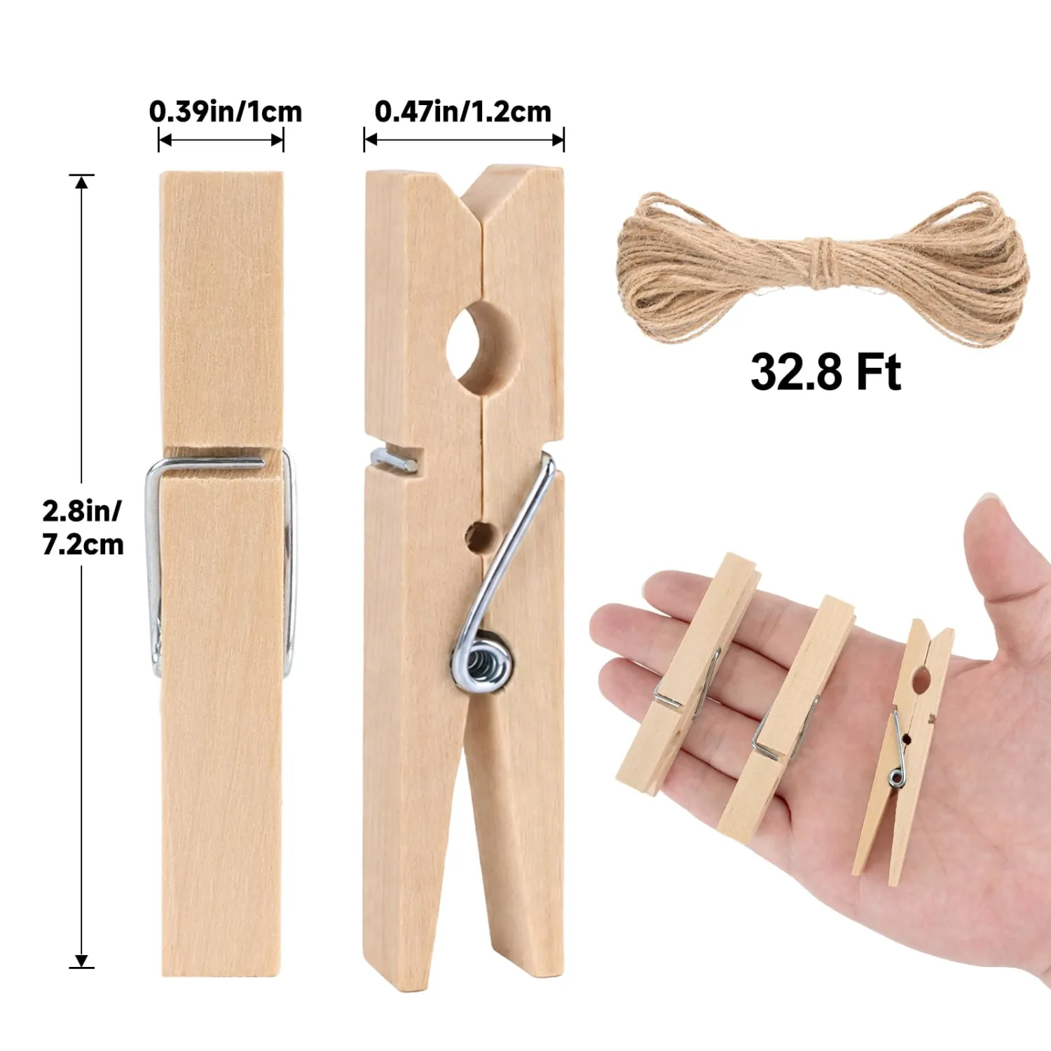 jijAcraft 100 Pcs Large Clothes Pins - 2.9 Inch Wooden Clothespins