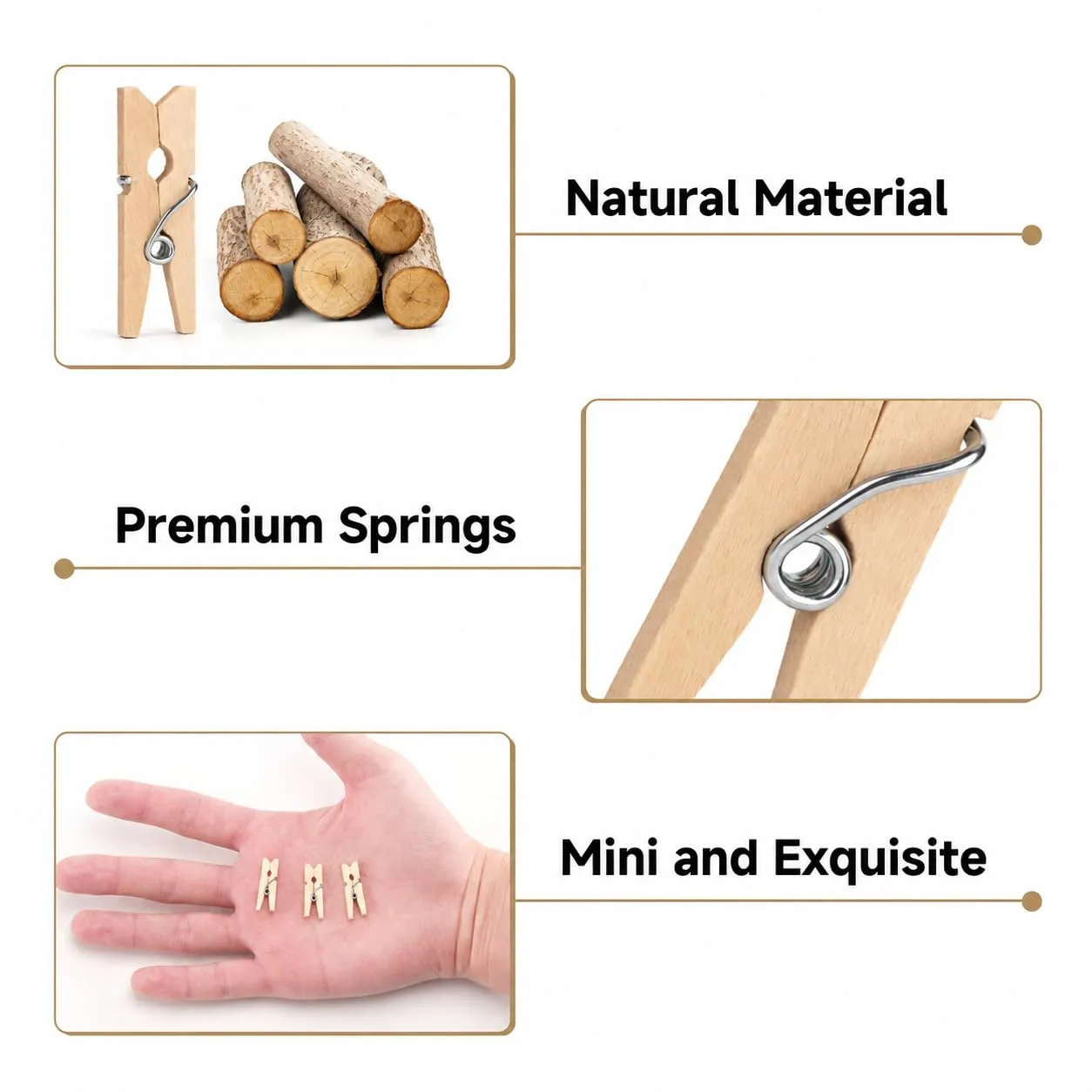 jijAcraft 1 Inch Mini Clothes Pins - 200Pcs Wooden Clothespins with String