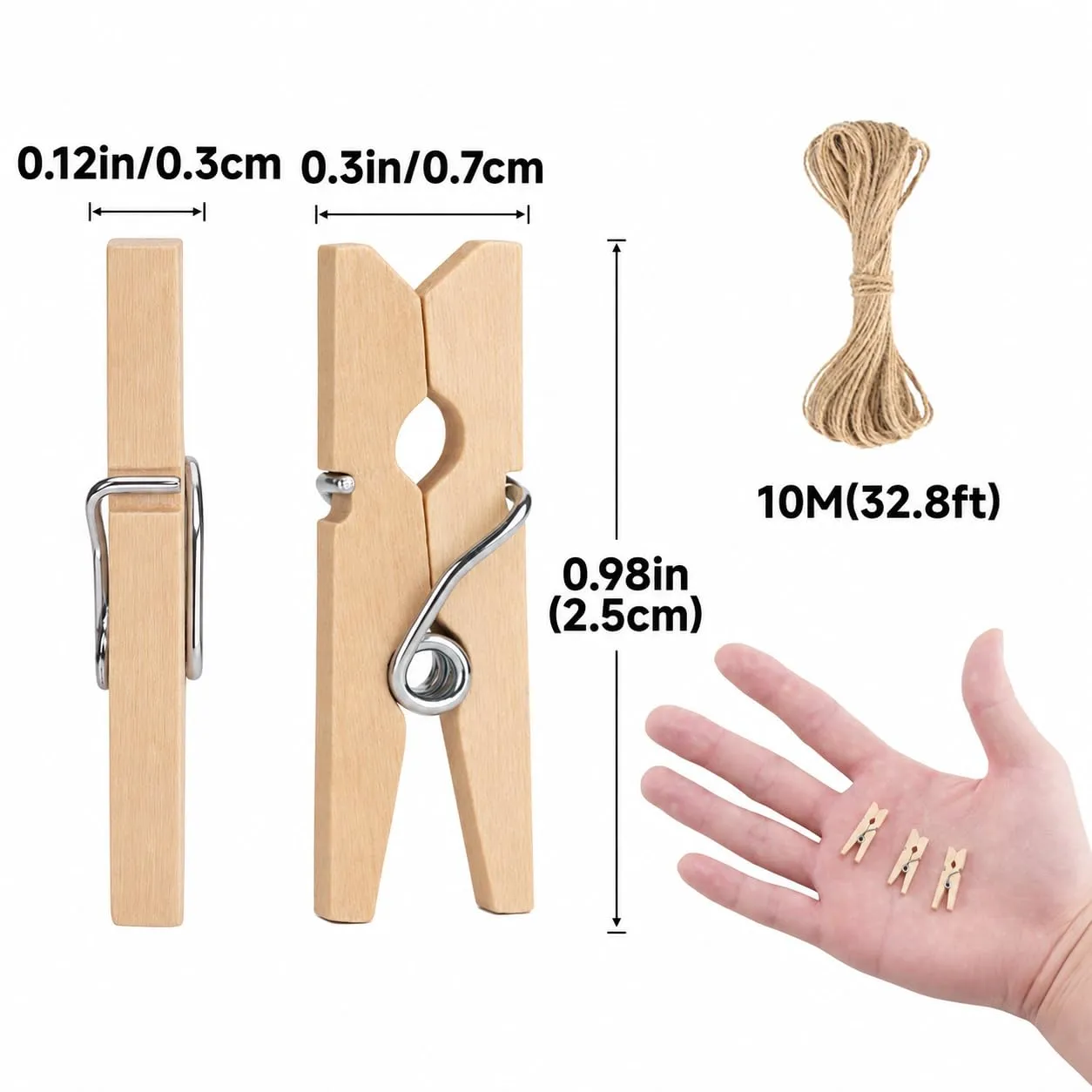 jijAcraft 1 Inch Mini Clothes Pins - 200Pcs Wooden Clothespins with String
