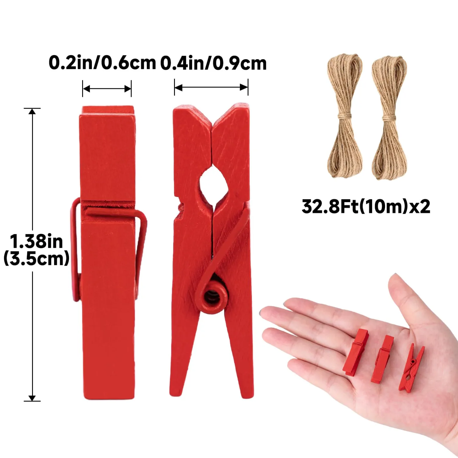 jijAcraft 1.4Inch Mini Clothes Pins - 100Pcs Wooden Clothespins with String