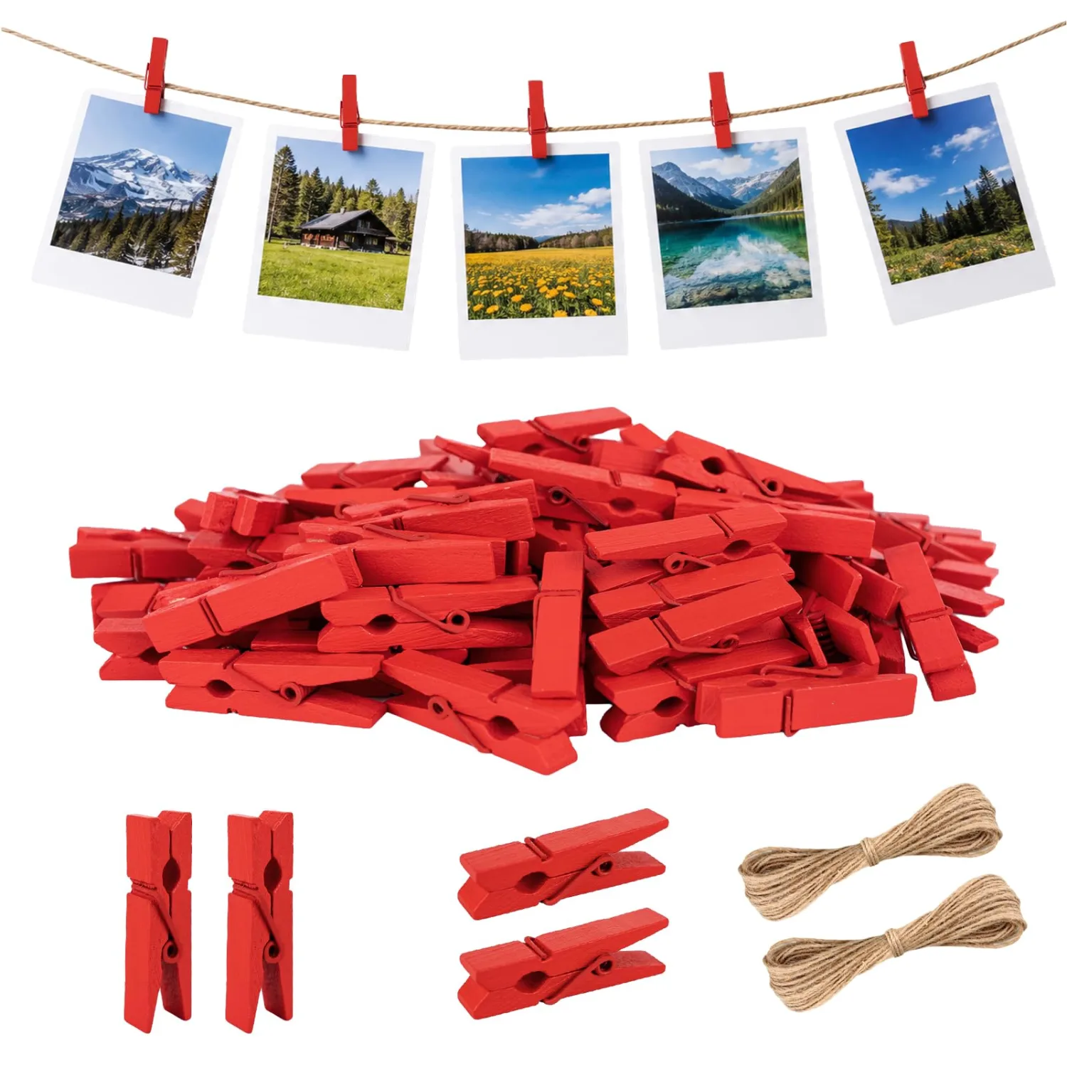 jijAcraft 1.4Inch Mini Clothes Pins - 100Pcs Wooden Clothespins with String