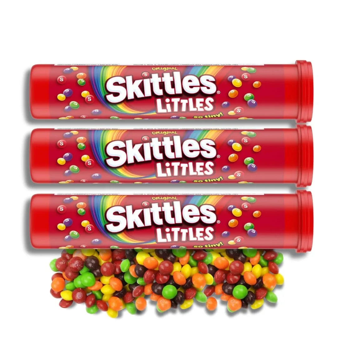 Skittles Littles - Pack of 3 - Mini Colorful Assorted Fruit Flavored Chewy Candies - 1.94 oz. Mega Tubes