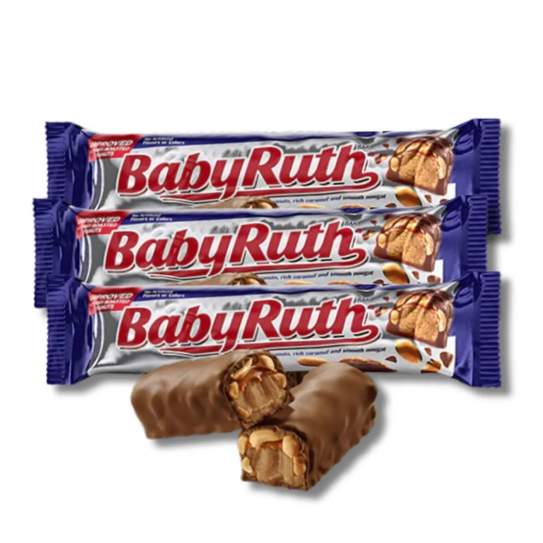 Bby Ruth - Pack of 3 - Milk Chocolate Covered Nougat With Caramel & Roasted Peanuts Candy Bar - 1.9 oz. Full Size