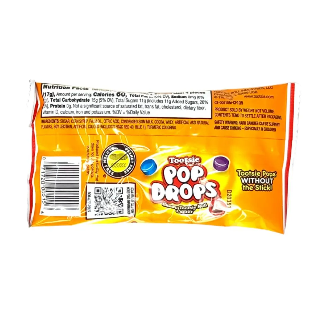 Pop Drops - Pack of 3 - Fruity Hard Candy Pieces With Chewy Filled Centers - 2.25 oz. Bags