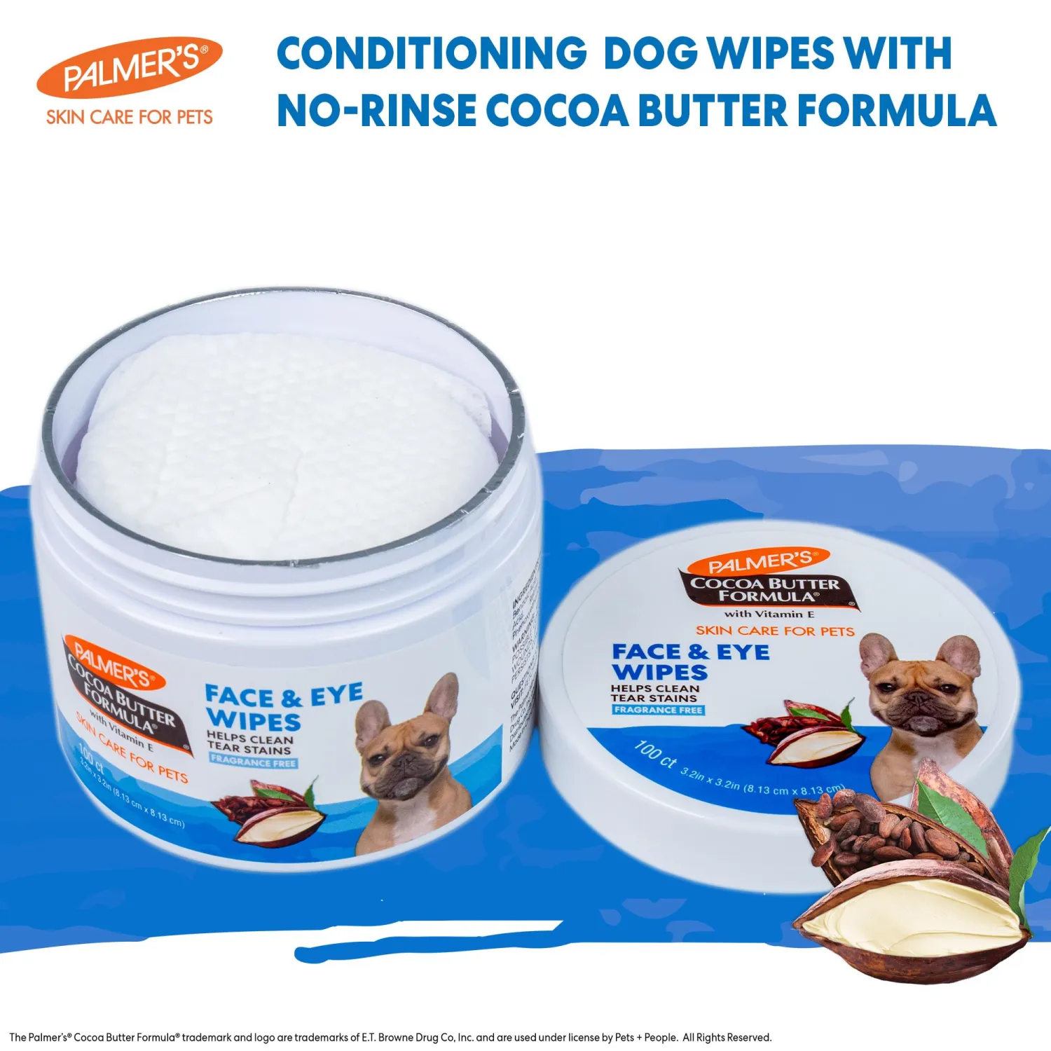 Palmer's for Pets Face and Eye Dog Wipes, Unscented, 100 Count