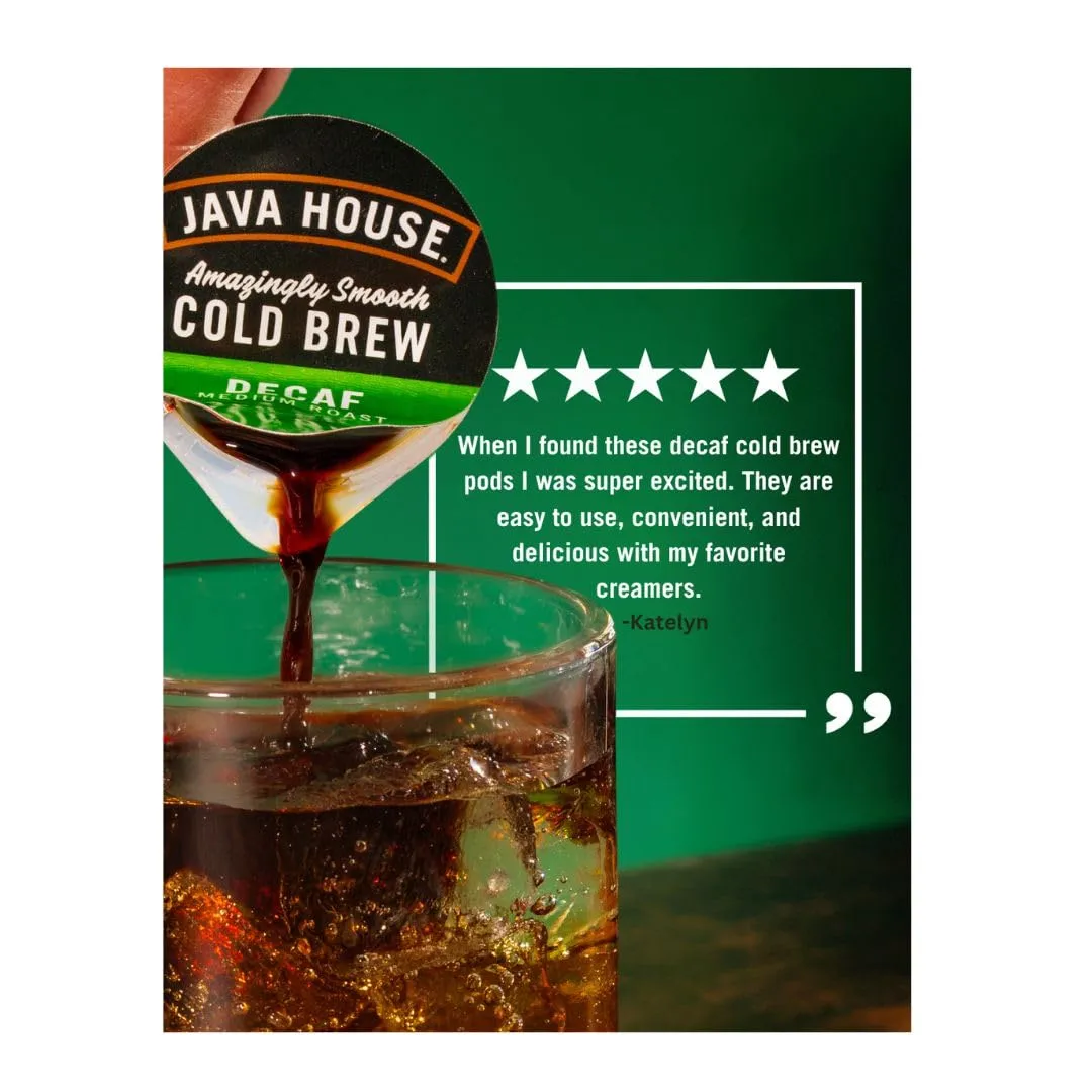 JAVA HOUSE Authentic Cold Brew Coffee, DECAF, K-Cup Coffee Pods, Medium Roast (6 Count)