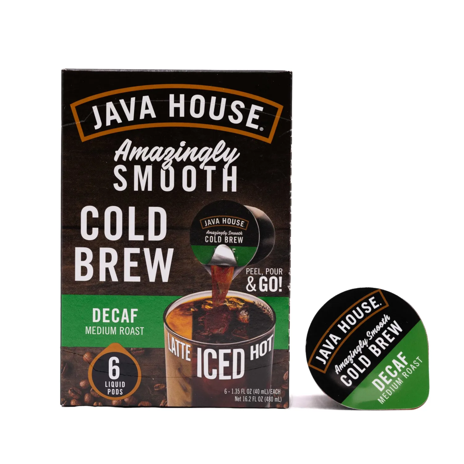 JAVA HOUSE Authentic Cold Brew Coffee, DECAF, K-Cup Coffee Pods, Medium Roast (6 Count)