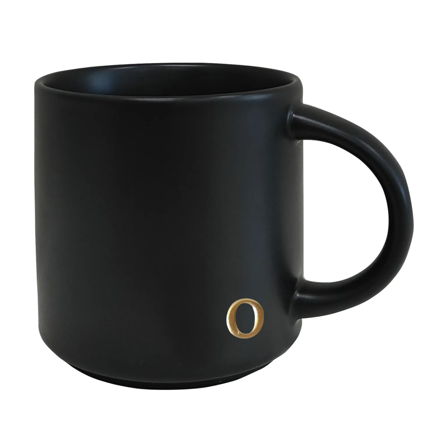 COLLECTIVE HOME Black Ceramic Coffee Mug, 15 oz Golden Monogram Tea Cup (o)