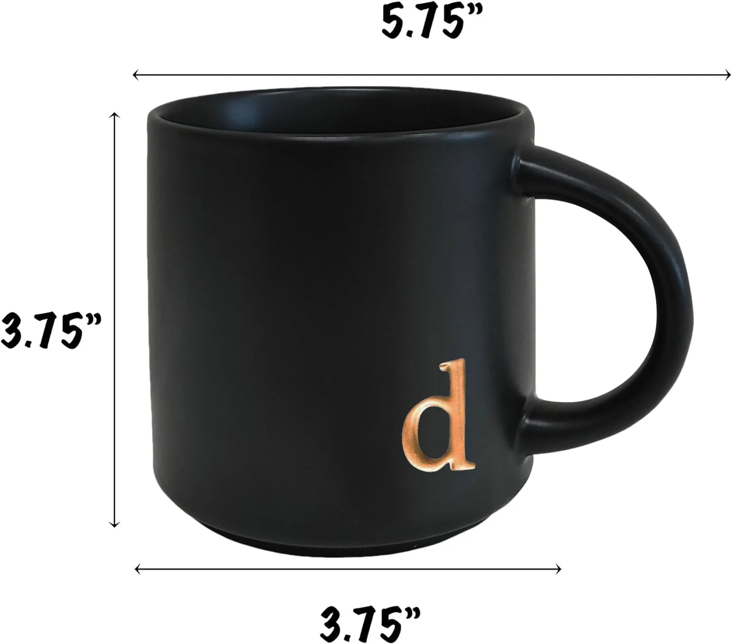 COLLECTIVE HOME Black Ceramic Coffee Mug, 15 oz Golden Monogram Tea Cup (d)