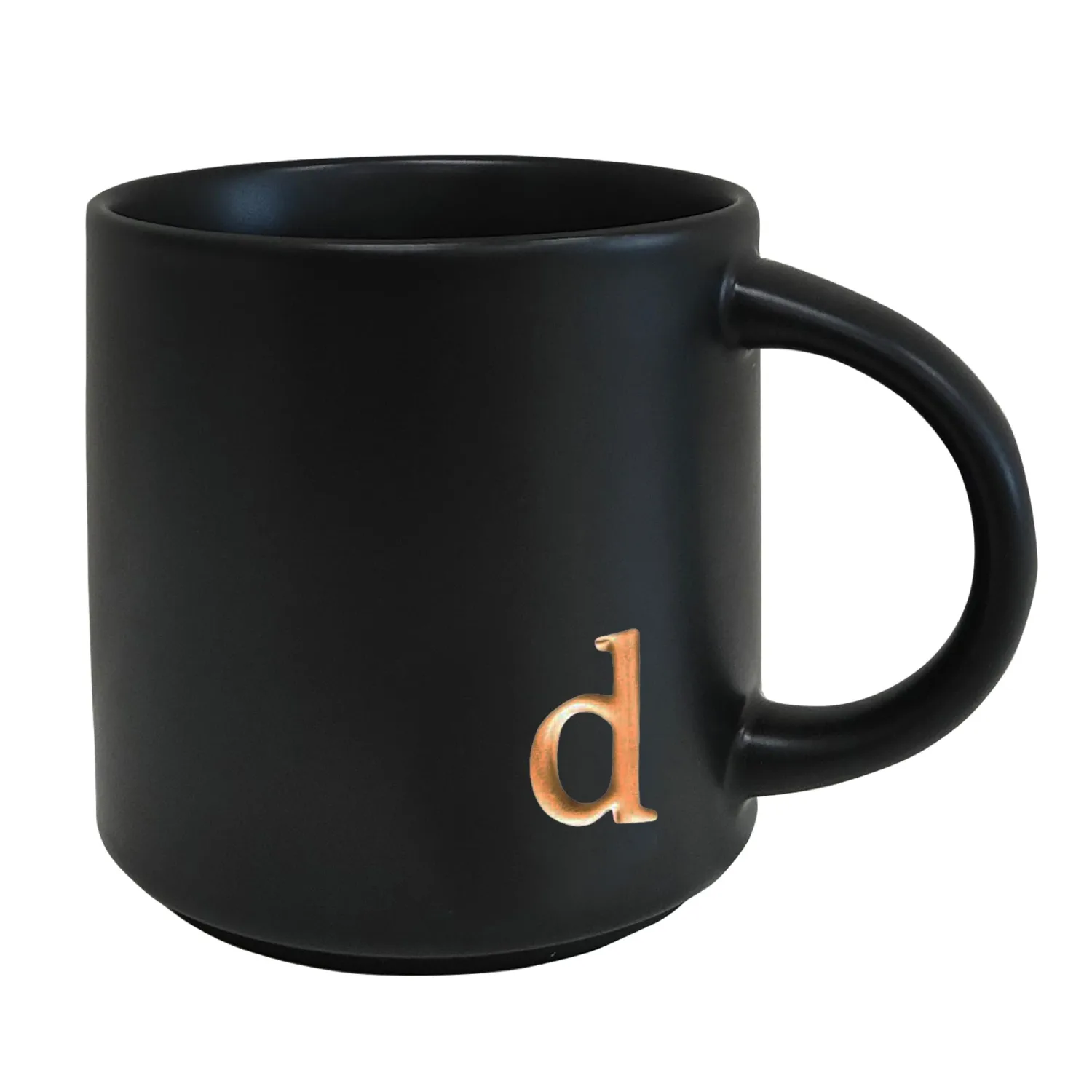 COLLECTIVE HOME Black Ceramic Coffee Mug, 15 oz Golden Monogram Tea Cup (d)