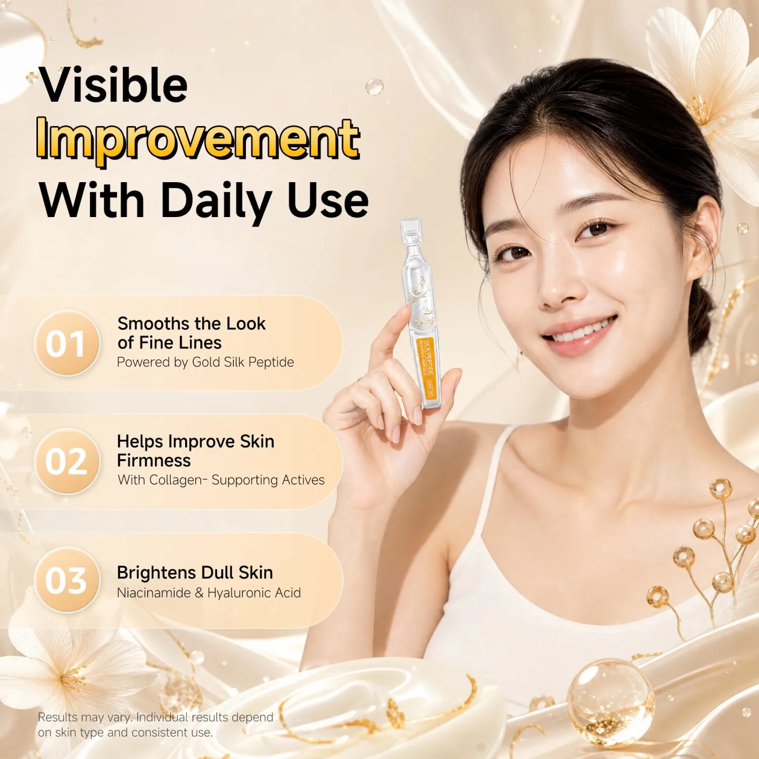 Deep Collagen Silk Peptide Ampoule for Face, Korean Anti-Aging Serum with Collagen & Peptide, Tightens Smooths & Hydrates Skin, Improves Elasticity & Reduces Fine Lines