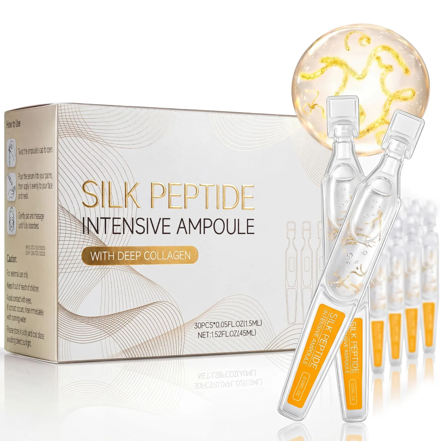 Deep Collagen Silk Peptide Ampoule for Face, Korean Anti-Aging Serum with Collagen & Peptide, Tightens Smooths & Hydrates Skin, Improves Elasticity & Reduces Fine Lines