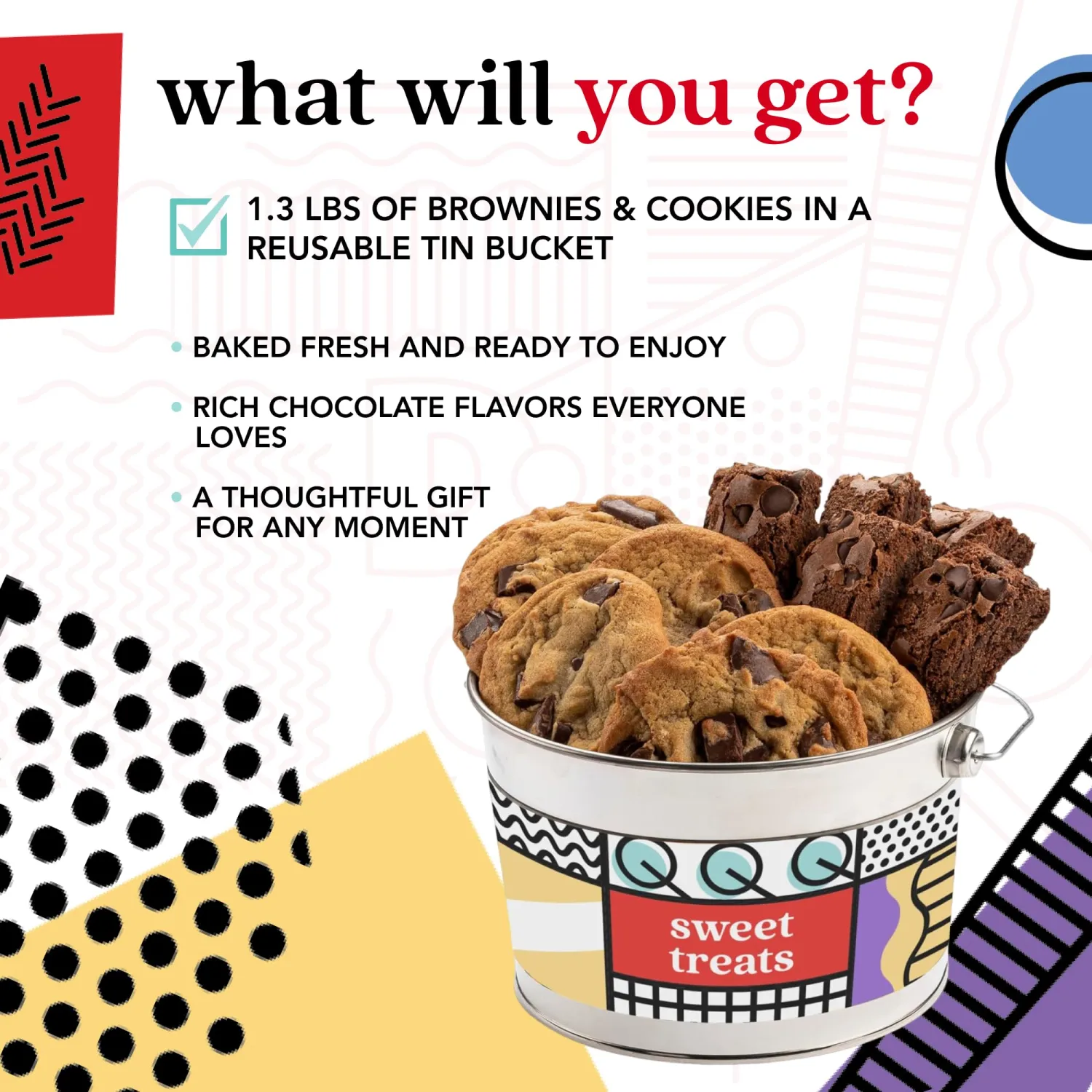 David's Cookies Choc Chip Brownies & Chocolate Chunk Cookies, 1.3 Lb Bucket