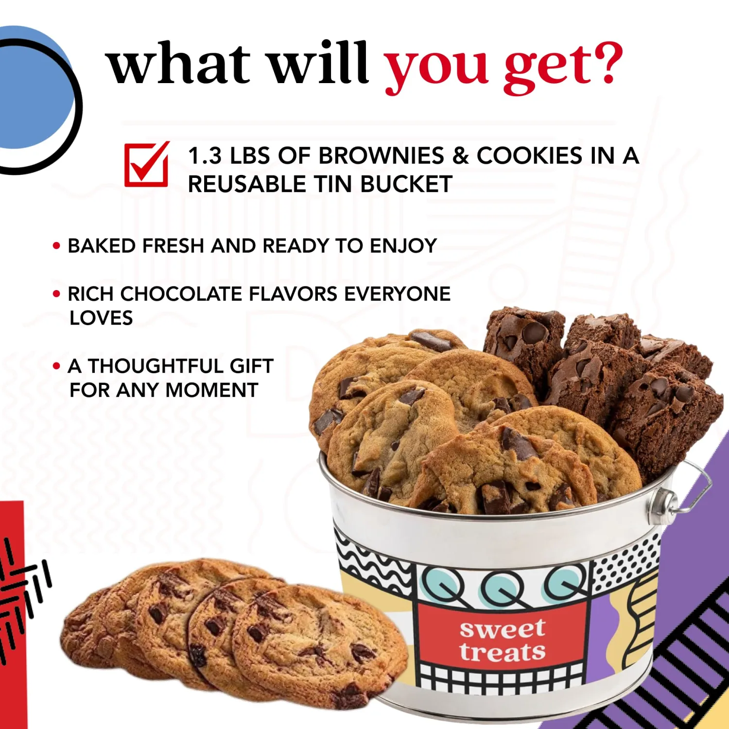 David's Cookies Choc Chip Brownies & Chocolate Chunk Cookies, 1.3 Lb Bucket