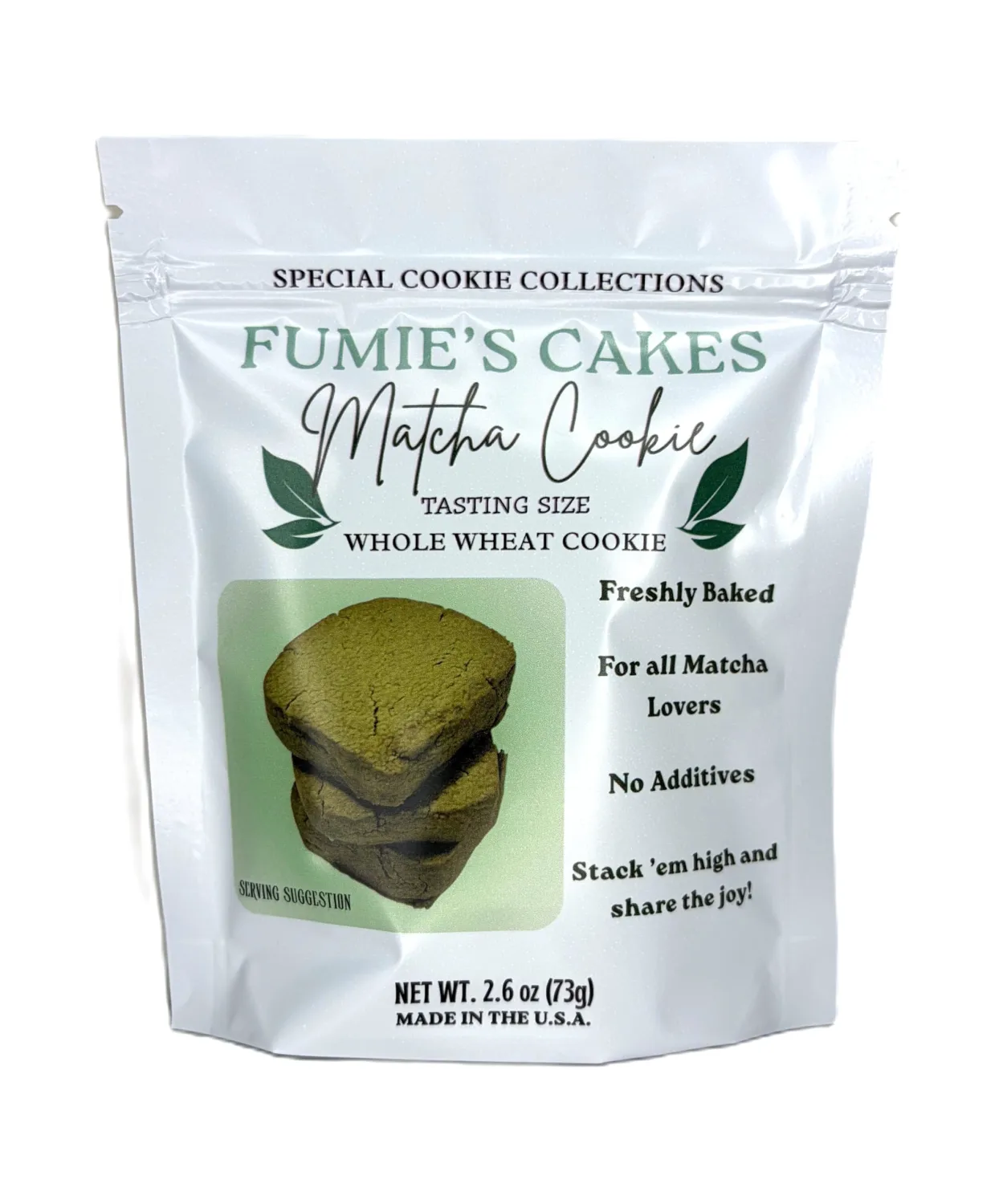 Fumie's Cakes Matcha Whole Wheat Cookie Tasting Size 73g,All natural ingredients,Japanese style cookie