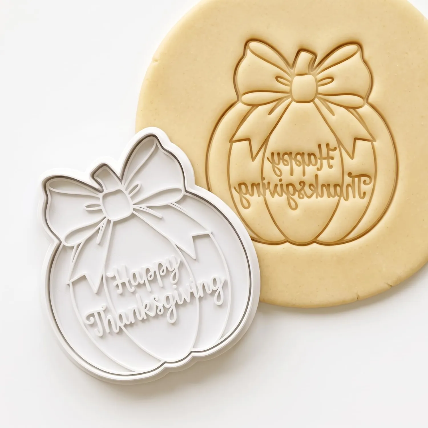 Thanksgiving Cookie Cutters Pumpkin Bow Fall Shapes 3D Printed PLA Fondant Cutter with Embosser Stamp 3.5 Inch Autumn Harvest Holiday Baking Mold for Decorating Party Favors