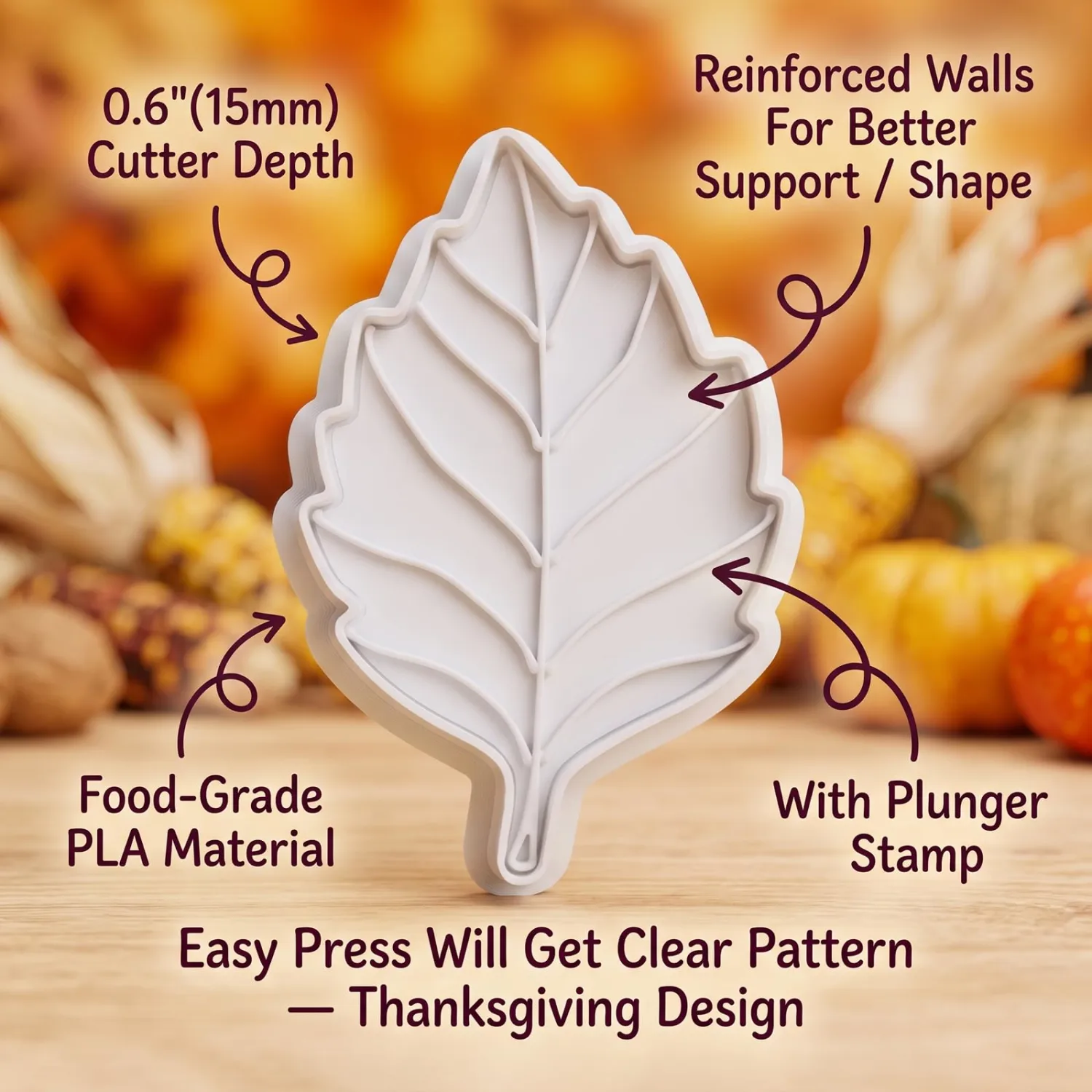 Thanksgiving Cookie Cutters Birch Leaves Fall Shapes 3D Printed PLA Fondant Cutter with Embosser Stamp 4 Inch Autumn Harvest Holiday Baking Mold for Decorating Party Favors