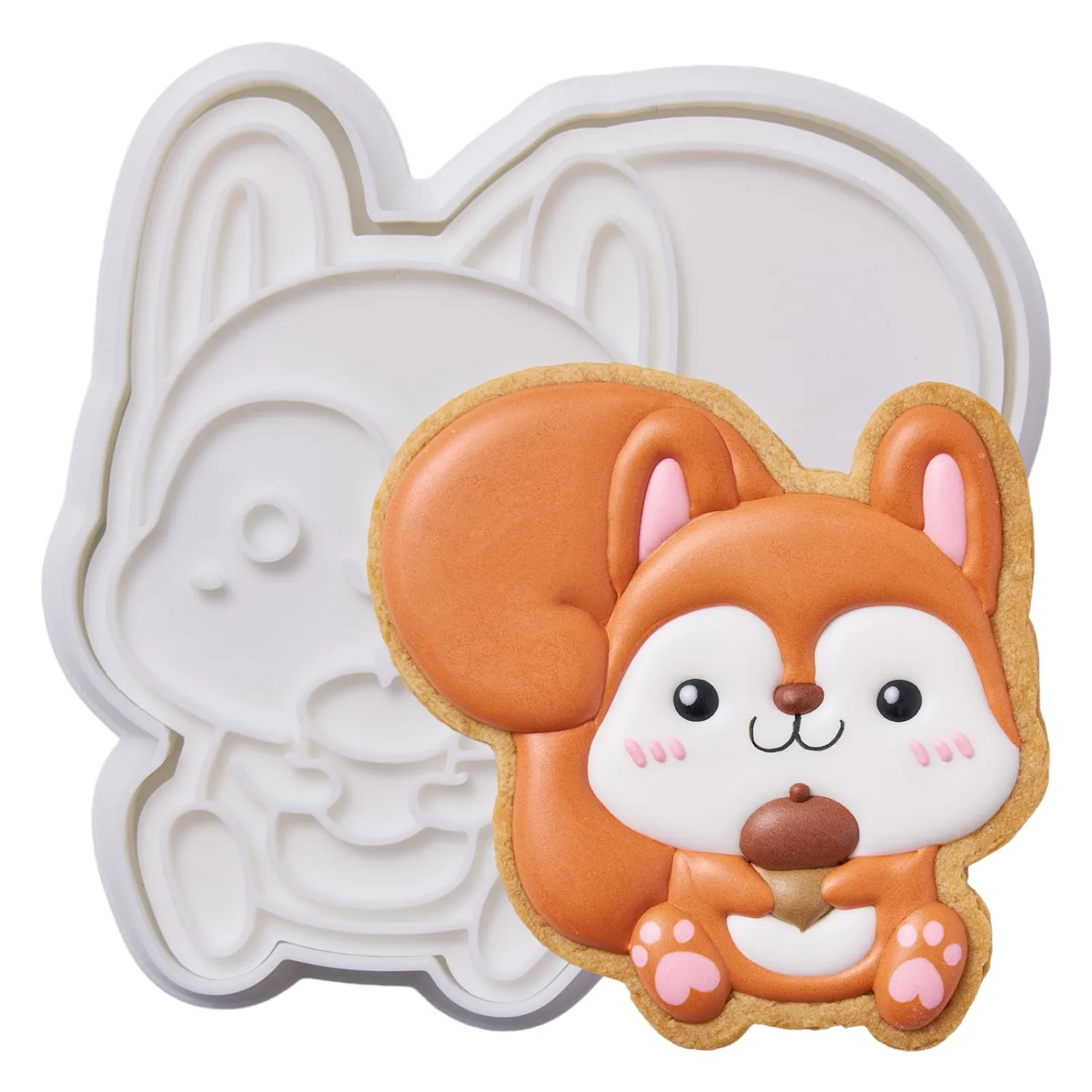 Fall Thanksgiving Cookie Cutter Squirrel Shapes with Plunger Stamps Holiday PLA Baking Accessories Cutter Molds Gifts for Kids Decorative Party 5" Kitchen Cake Supplies