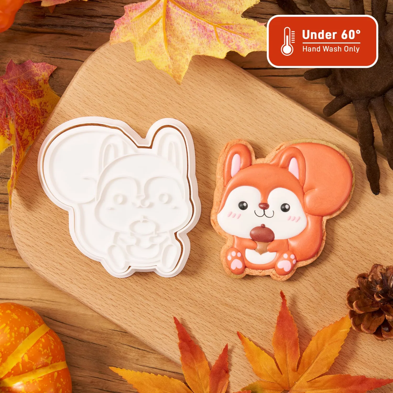 Fall Thanksgiving Cookie Cutter Squirrel Shapes with Plunger Stamps Holiday PLA Baking Accessories Cutter Molds Gifts for Kids Decorative Party 5" Kitchen Cake Supplies