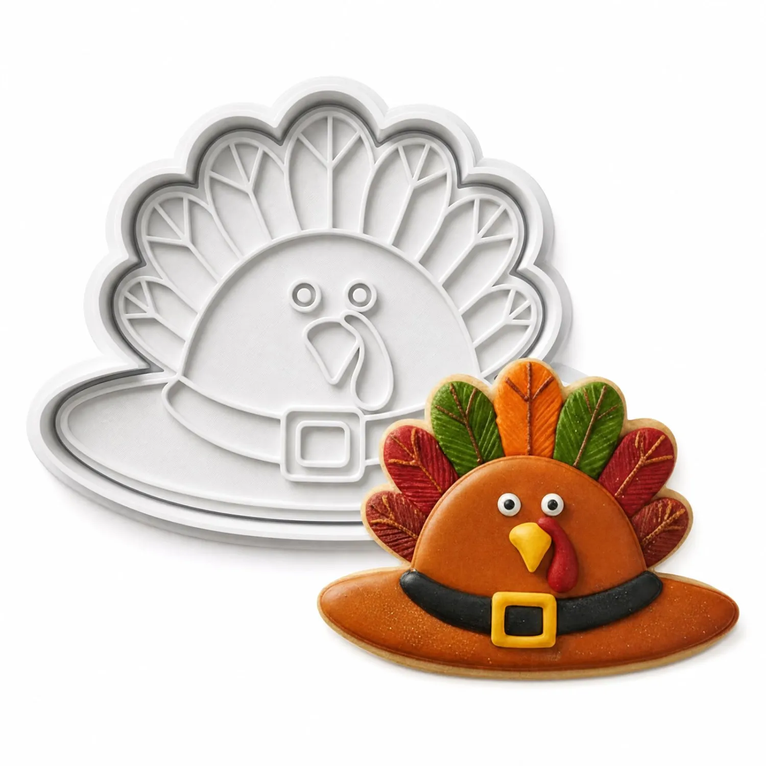 Thanksgiving Cookie Cutters Hat Turkey Fall Shapes 3D Printed PLA Fondant Cutter with Embosser Stamp 3.5 Inch Autumn Harvest Holiday Baking Mold for Decorating Party Favors
