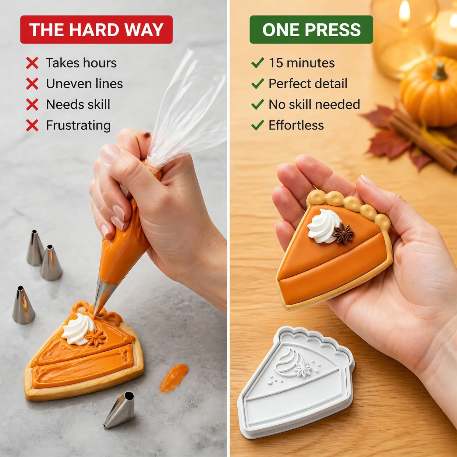 Pumpkin Pie Slice Cookie Cutter and Embosser Pie Texture in One Press 6" Thanksgiving Fall Baking