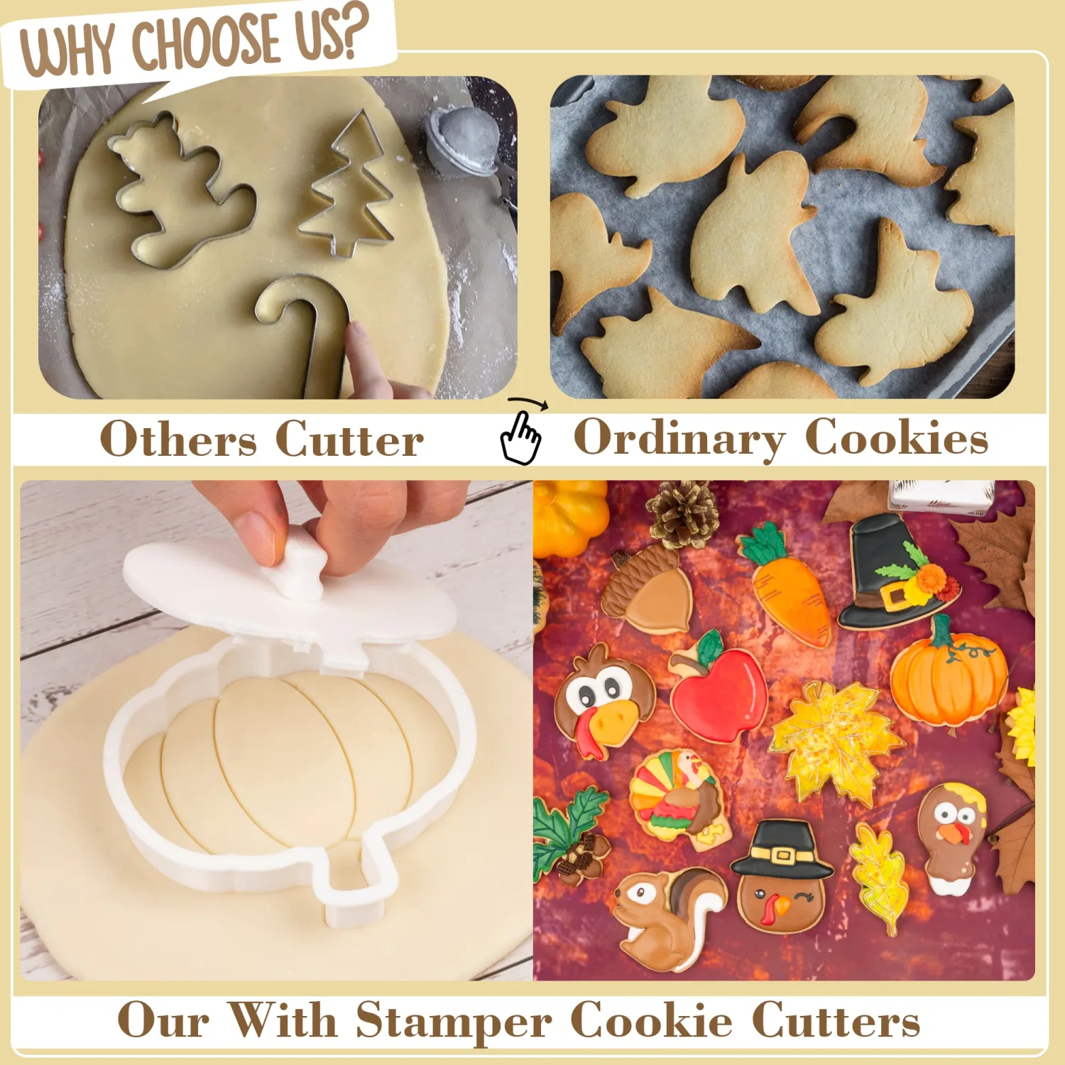 Fall Thanksgiving Cookie Cutters Turkey Leg Shapes with Plunger Stamps Holiday PLA Baking Accessories Cutter Molds Gifts Decorative Party 3" Kitchen Cake Supplies