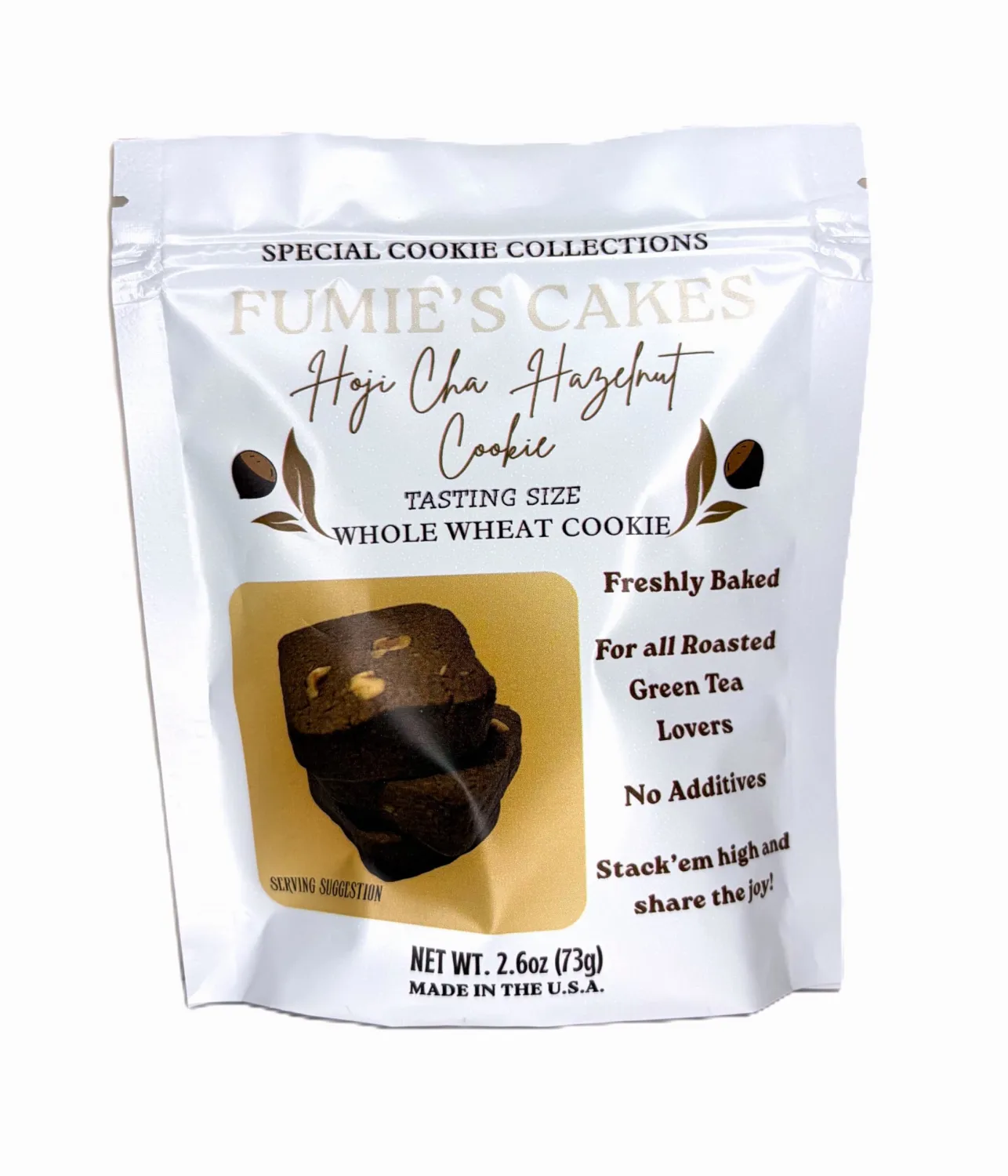 Fumie's Cakes Hoji Cha Hazelnut Whole Wheat Cookie 73g,Tasting size,All natural,Japanese style cookie