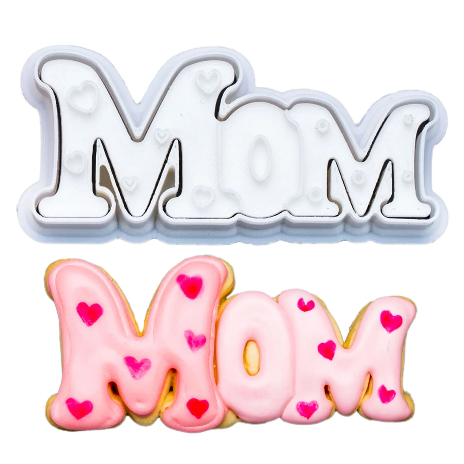 Cookie Cutter Mom Mothers Gifts Baking Fondant Molds with Plunger Stamps Handle Detailed Cake Decor PLA Cutter Molds Party 3.5" Kitchen Supplies