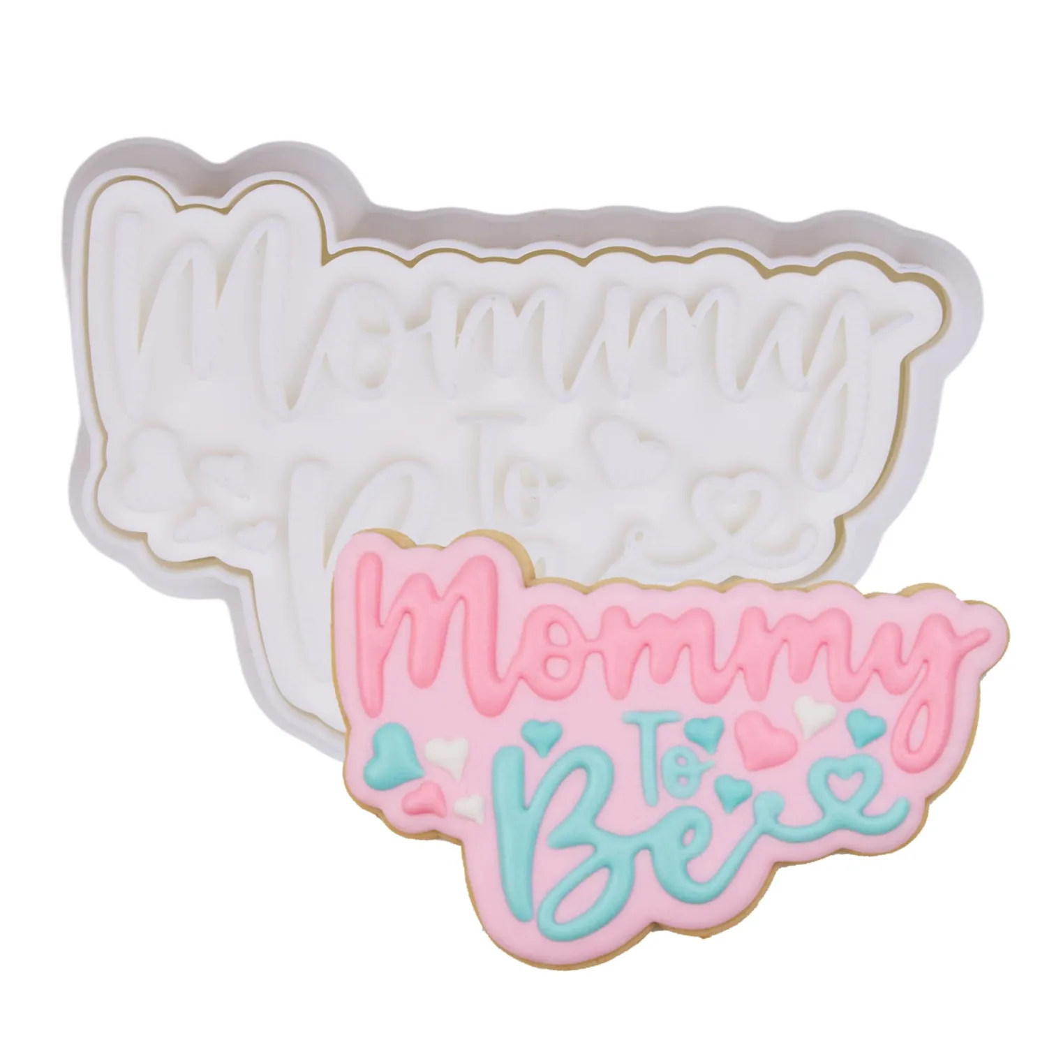 Mothers Day Cookie Cutters with Plunger Stamps Handle Detailed 3.5" Mommy to Be PLA Cutters for Baking with Grandma, Easy Press Tool for Picture Cookies