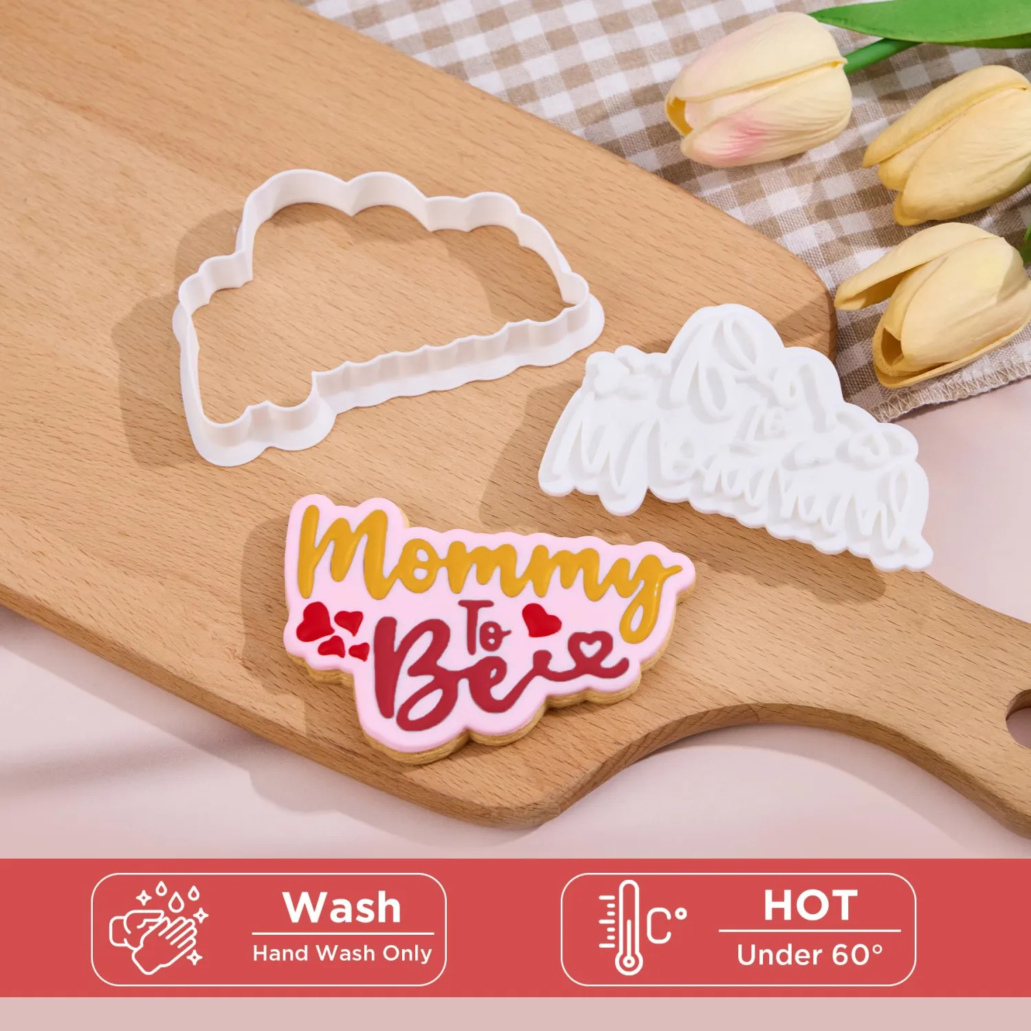 Mothers Day Cookie Cutters with Plunger Stamps Handle Detailed 3.5" Mommy to Be PLA Cutters for Baking with Grandma, Easy Press Tool for Picture Cookies