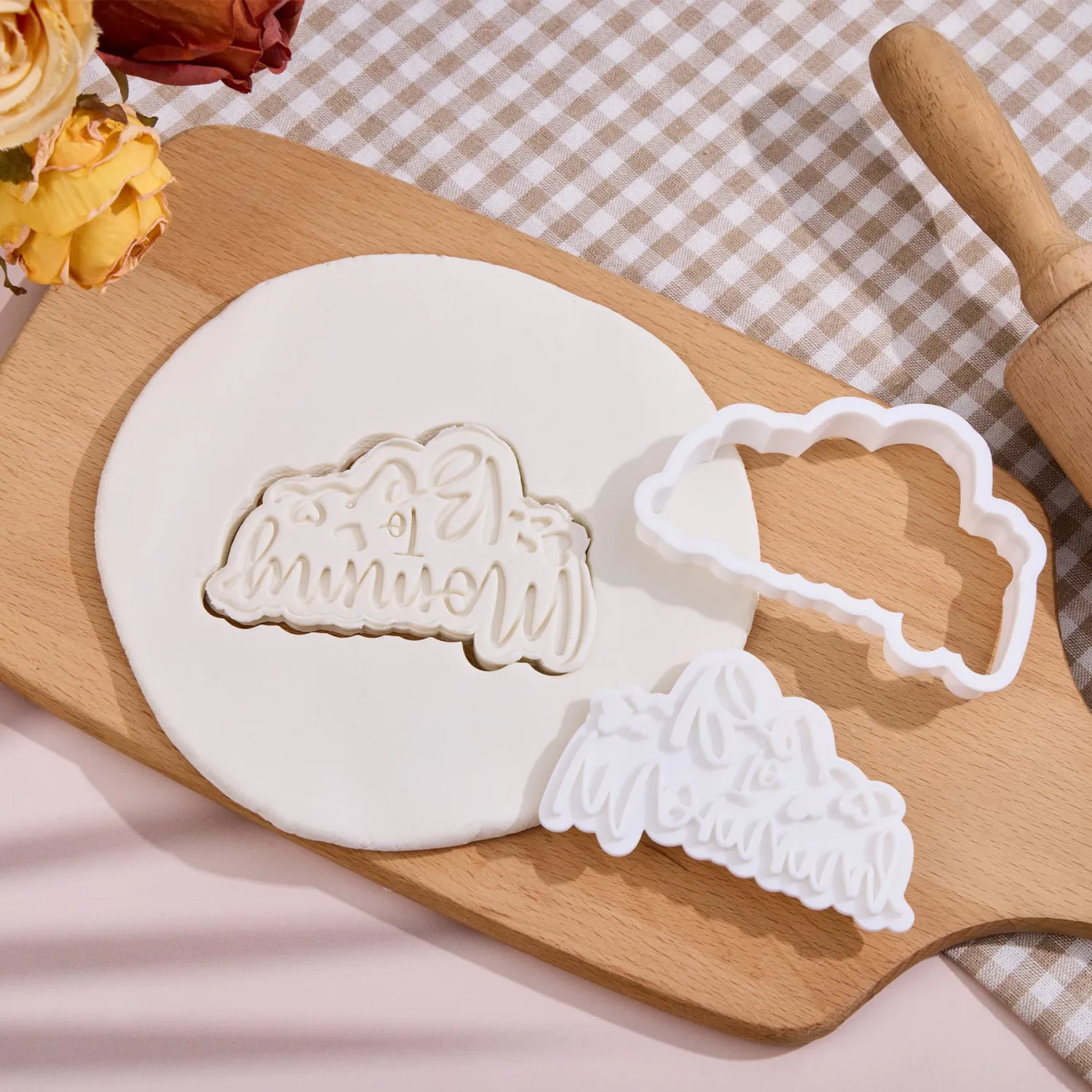 Mothers Day Cookie Cutters with Plunger Stamps Handle Detailed 3.5" Mommy to Be PLA Cutters for Baking with Grandma, Easy Press Tool for Picture Cookies