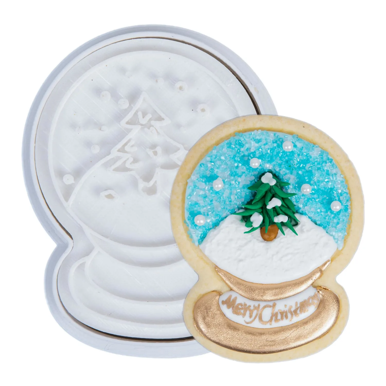 Christmas Dreamy Snowglobe Cookie Cutter and Embosser Set Detail 3" Baking Mold