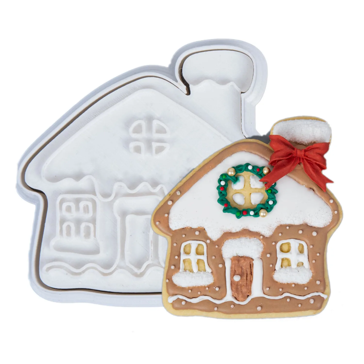 Christmas House Cookie Cutter and Embosser Set Detail 3" Baking Mold